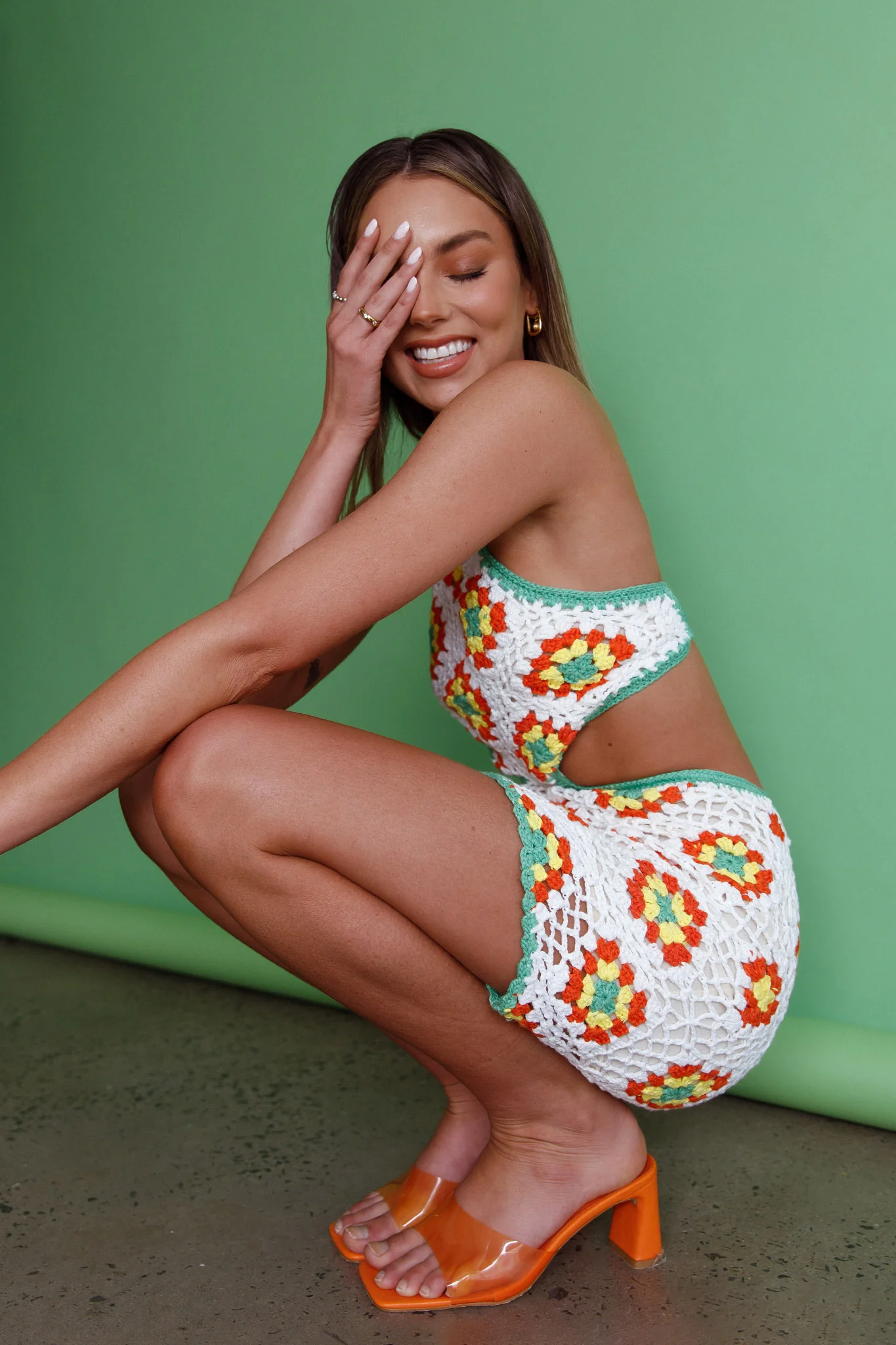 Summer Love Open Back Crochet Mini Dress Green - Sonourner