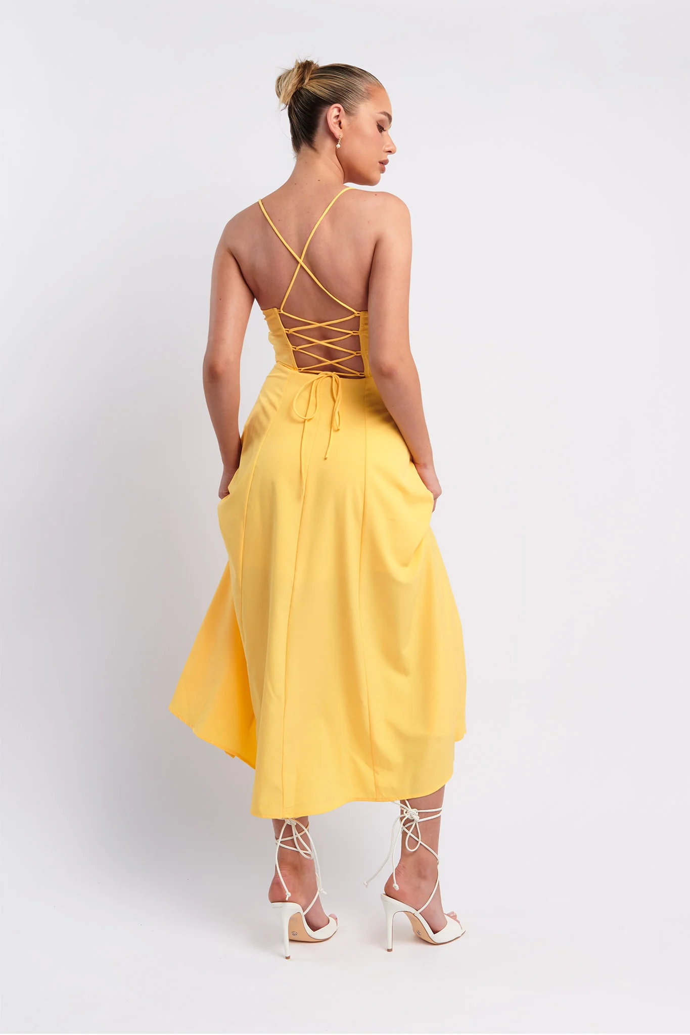 Euro Summer Split Hem Midi Dress Yellow - Sonourner