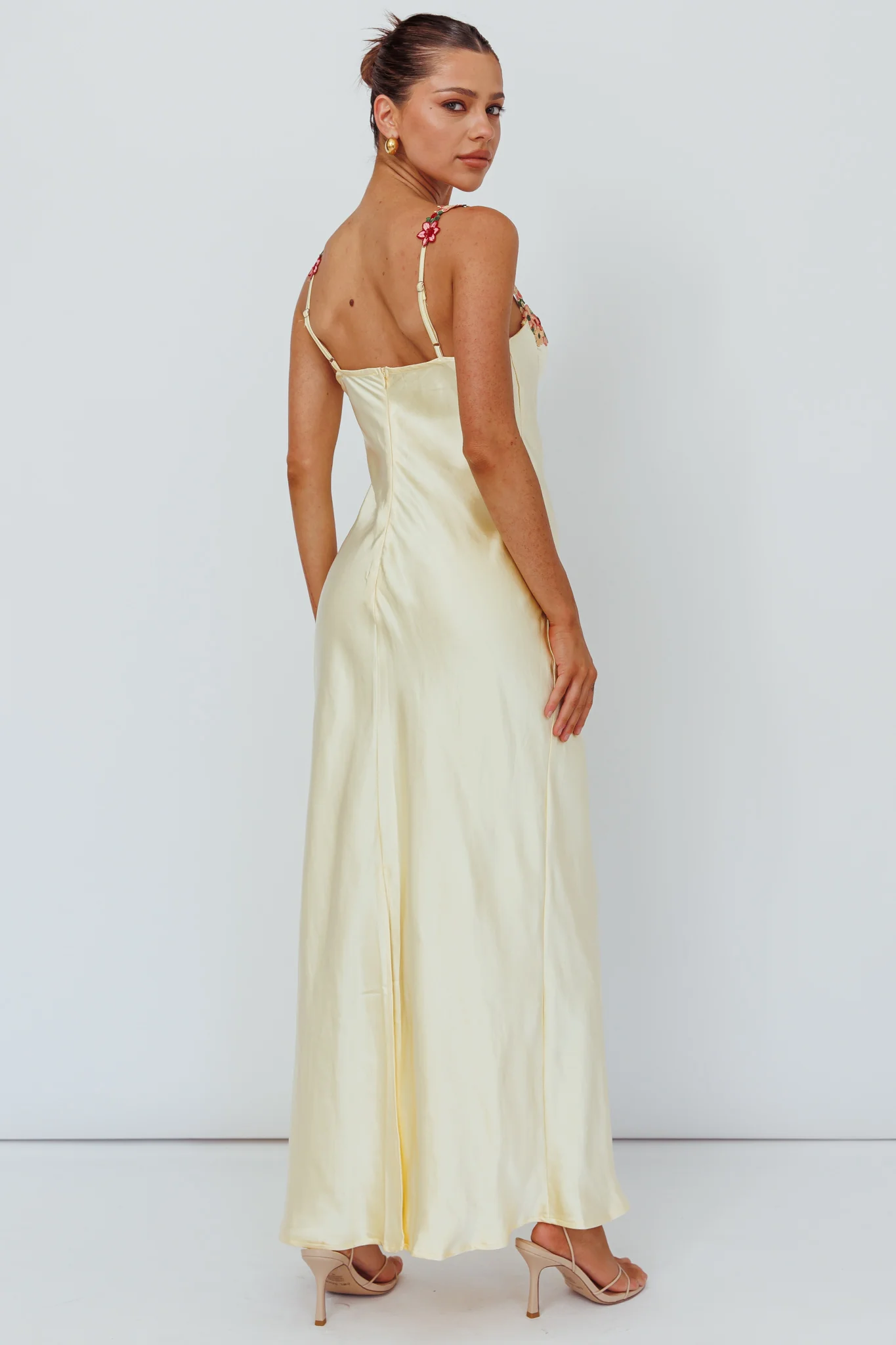 Rose Garden Floral Applique Midi Dress Yellow - Sonourner