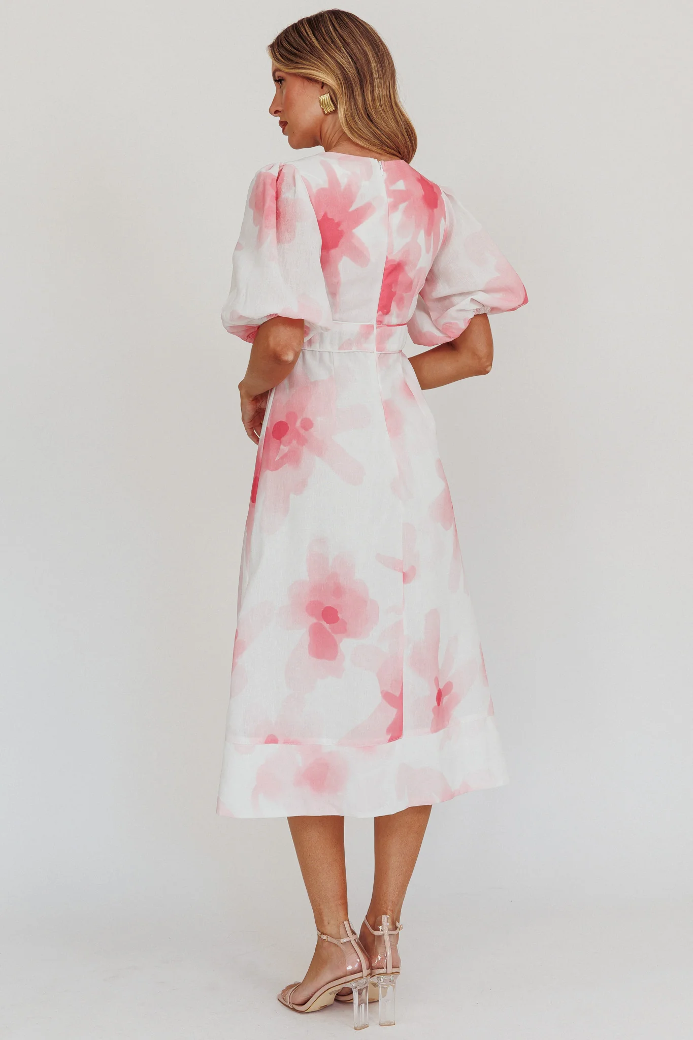 Elias Puff Sleeve Midi Dress Blush - Sonourner