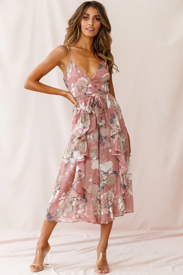 Constance Thin Strap Midi Jumpsuit Rose - Sonourner