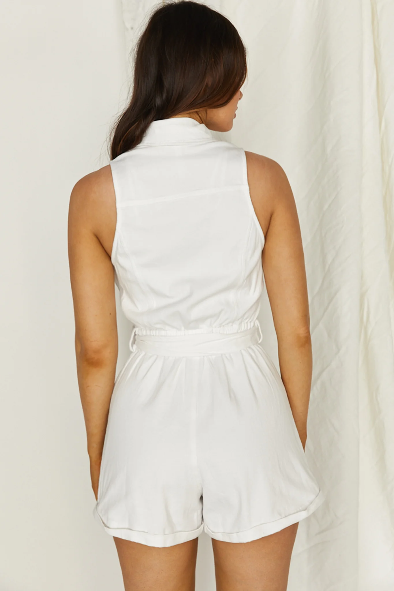 New Day Sleeveless Button-Up Romper White - Sonourner