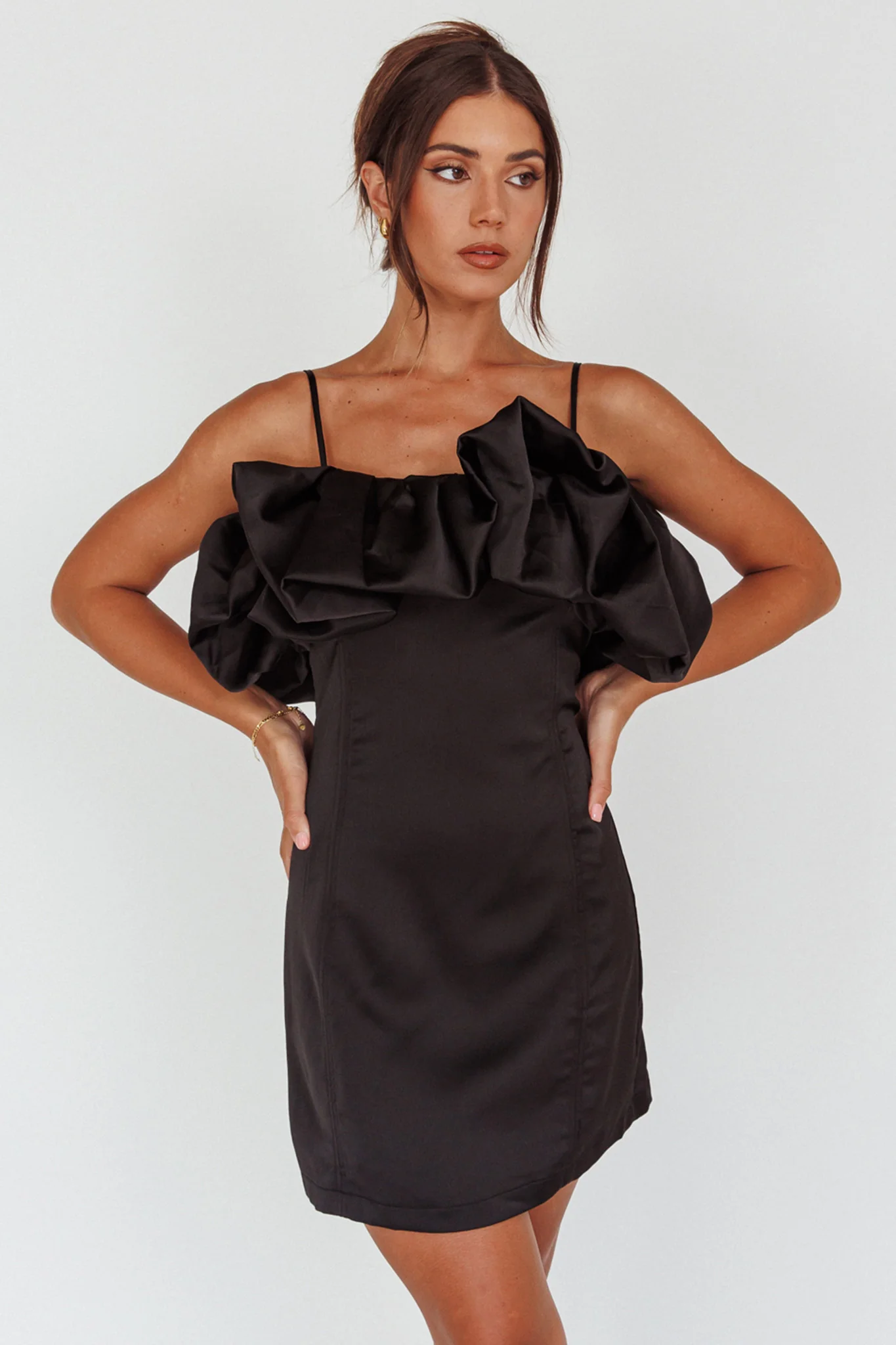 All The Drama Bubble Neckline Mini Dress Black - Sonourner