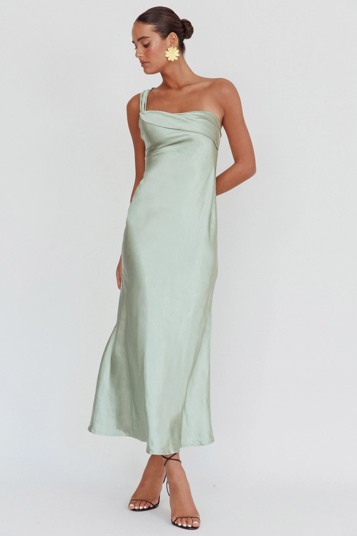 Carmel One-Shoulder Sash Maxi Dress Sage - Sonourner