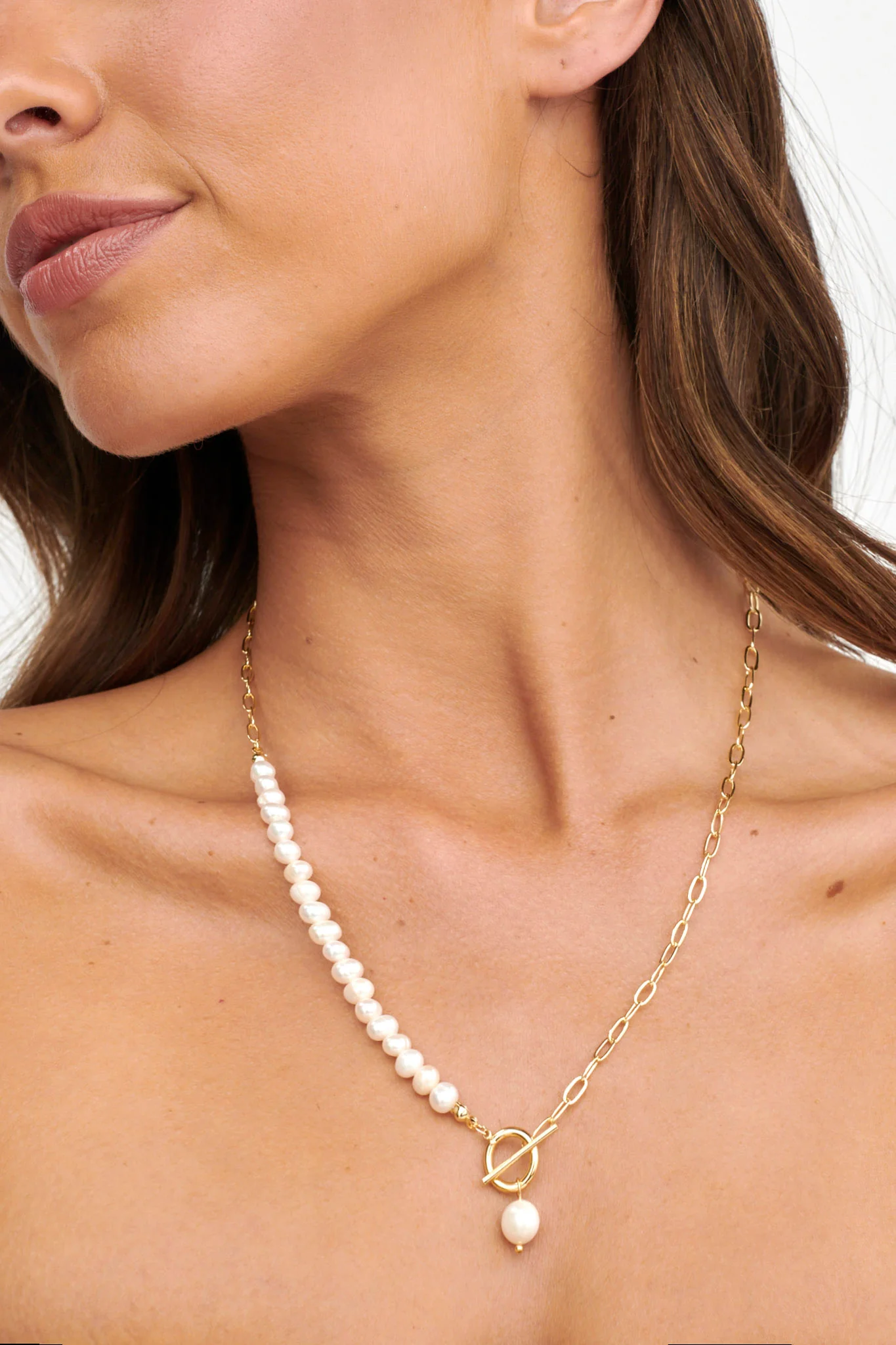 Amelia Pearl & Chain Necklace Gold - Sonourner