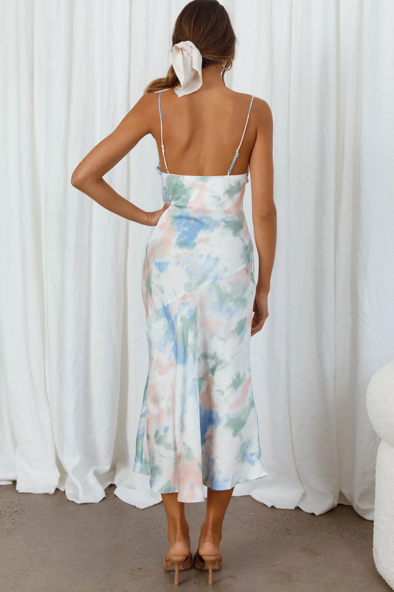 Well Versed Pleated Bust Front Split Dress Watercolor Green - Sonourner