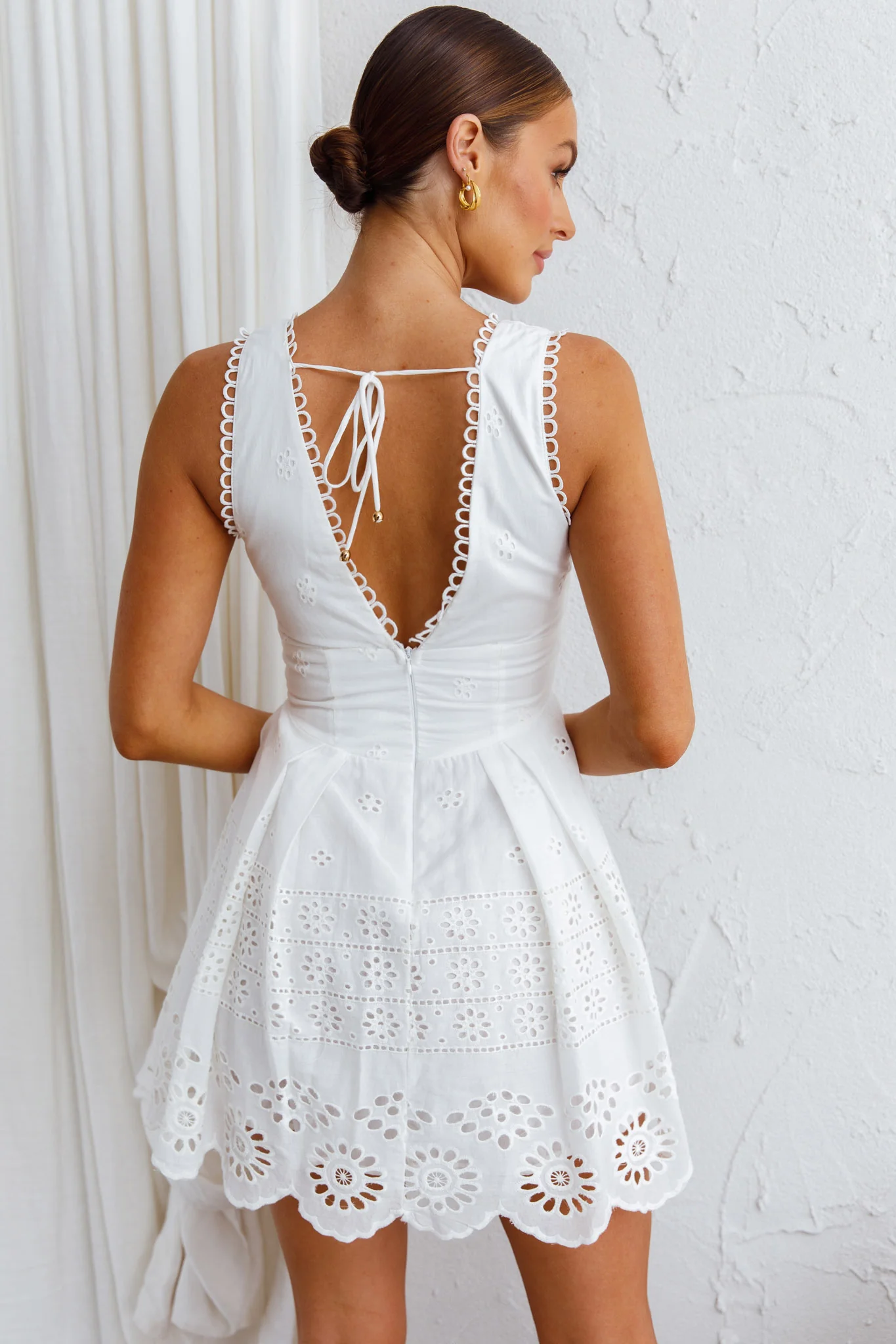 Happy Day A-Line Eyelet Mini Dress White - Sonourner