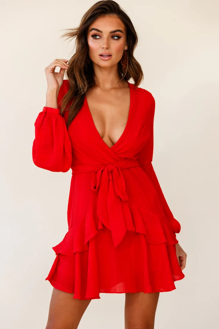 Kerry Layered Balloon Sleeve Dress Red - Sonourner