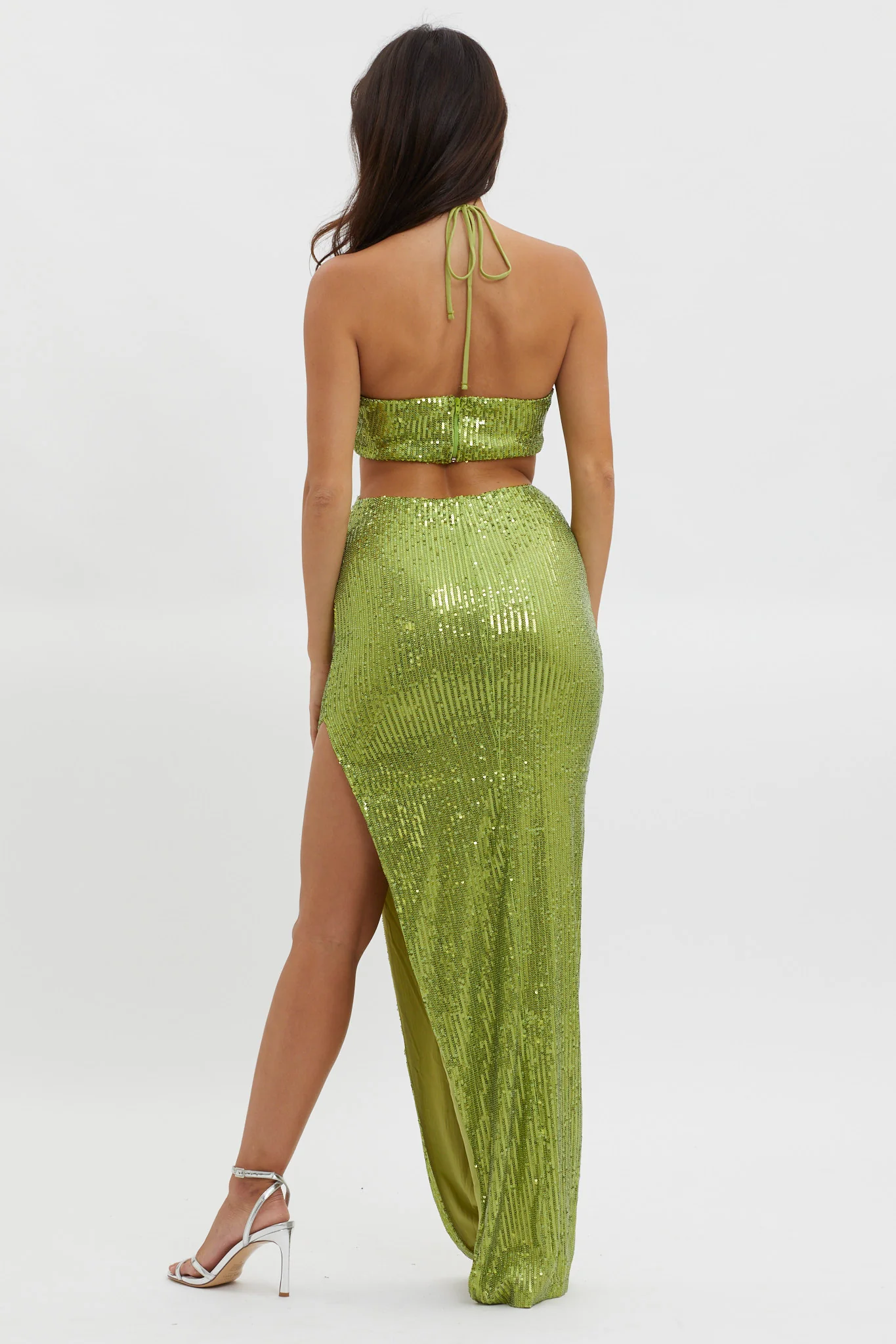 Astral Halterneck Sequin Dress Lime - Sonourner