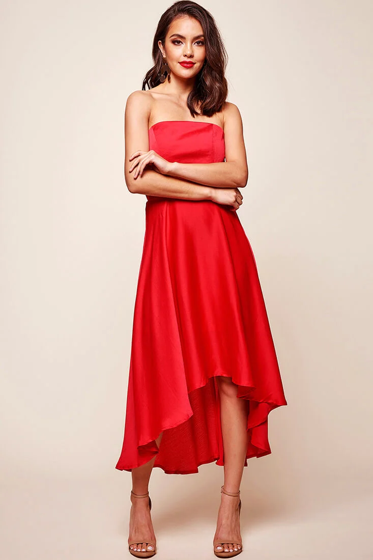 Mia Strapless A-Line Midi Dress Red - Sonourner