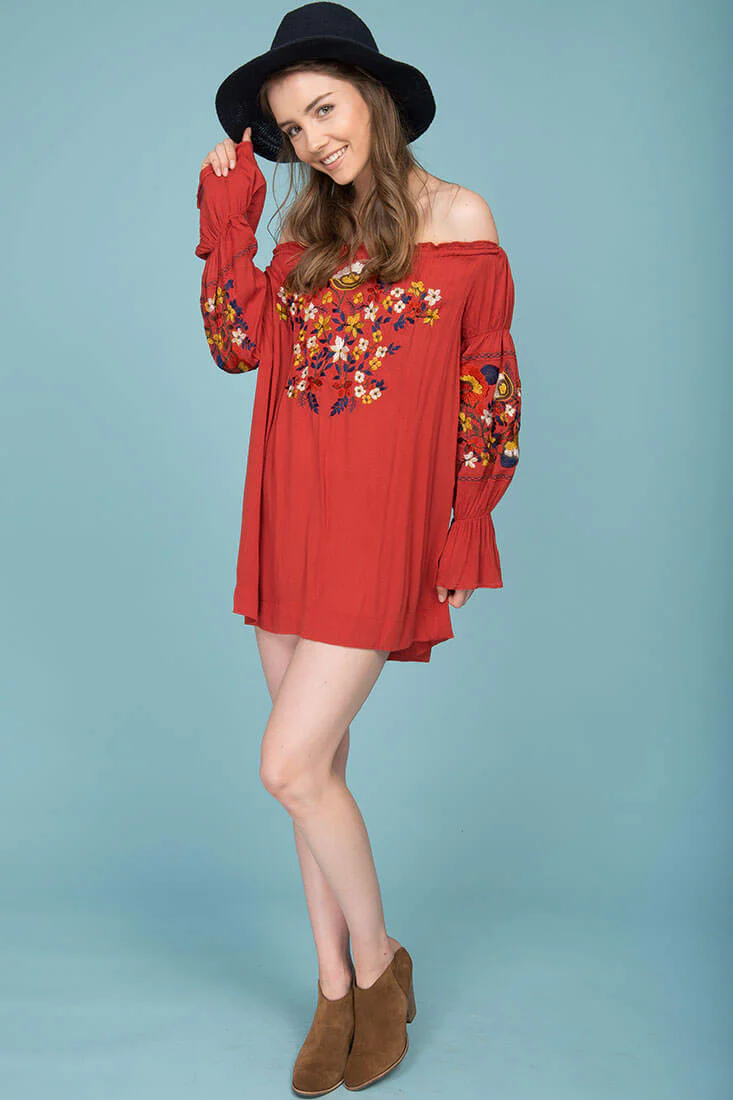 Saige Floral Day Dress Rust - Sonourner