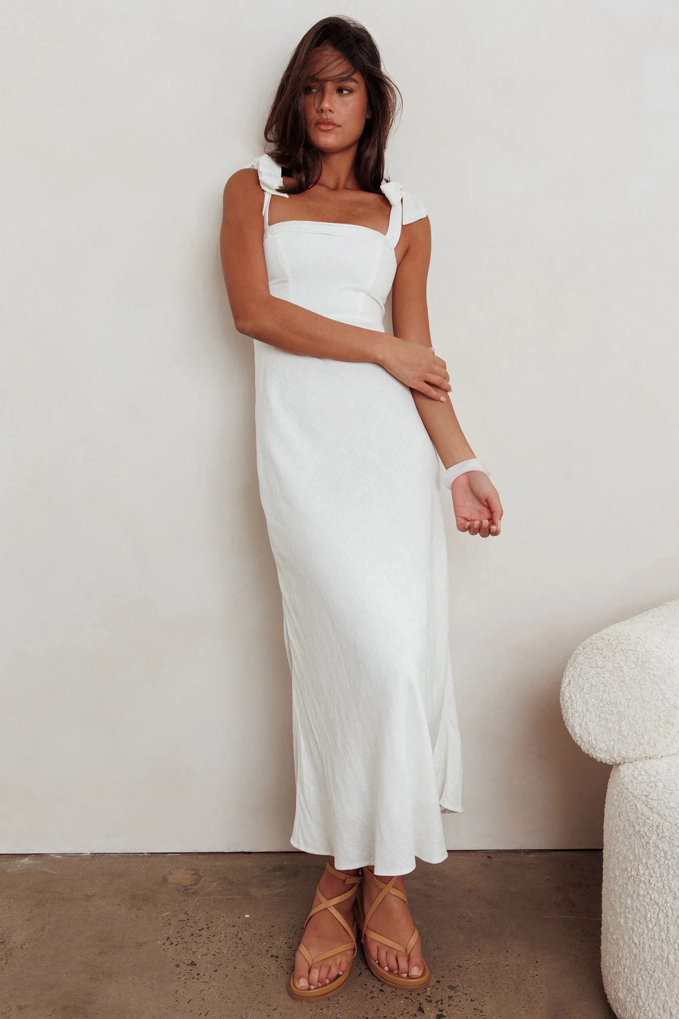 Appreciate You Tied Shoulder Maxi Dress White - Sonourner