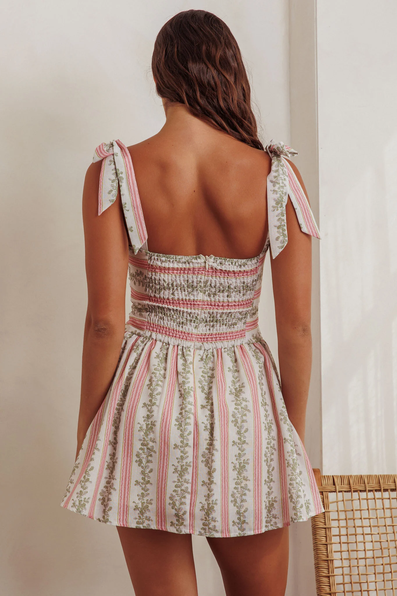 Bestie Tied Shoulder Mini Dress Floral Green - Sonourner