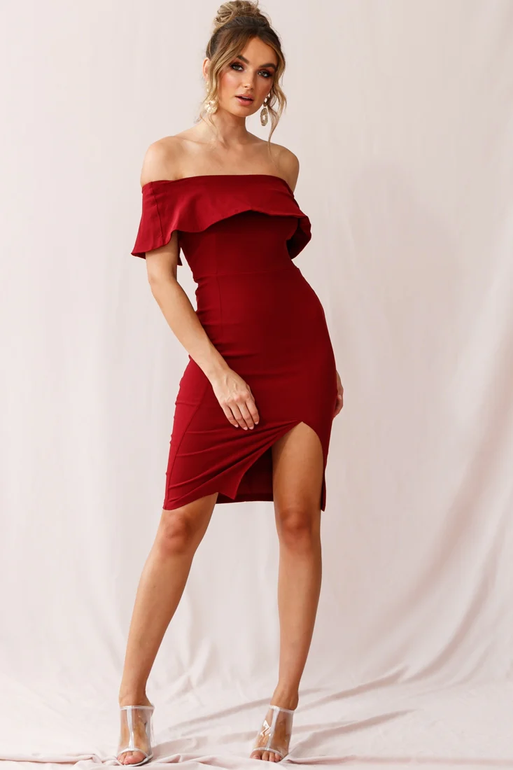 Alina Elegant Bodycon Dress Red Wine - Sonourner