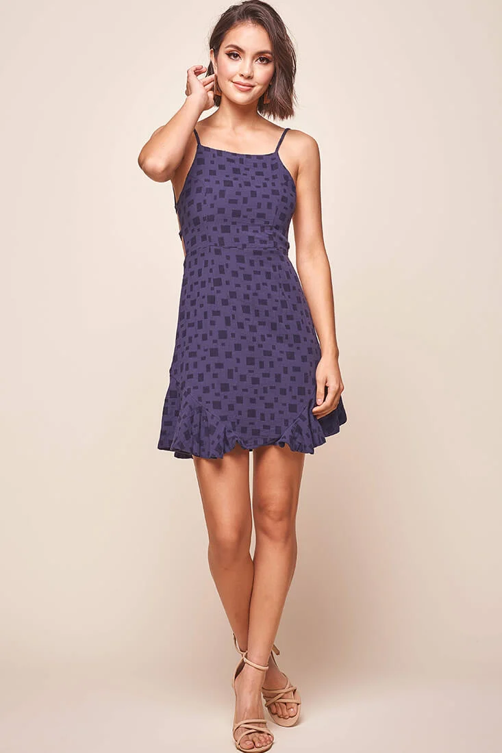 Laura Strappy Back Geometric Dress Navy - Sonourner