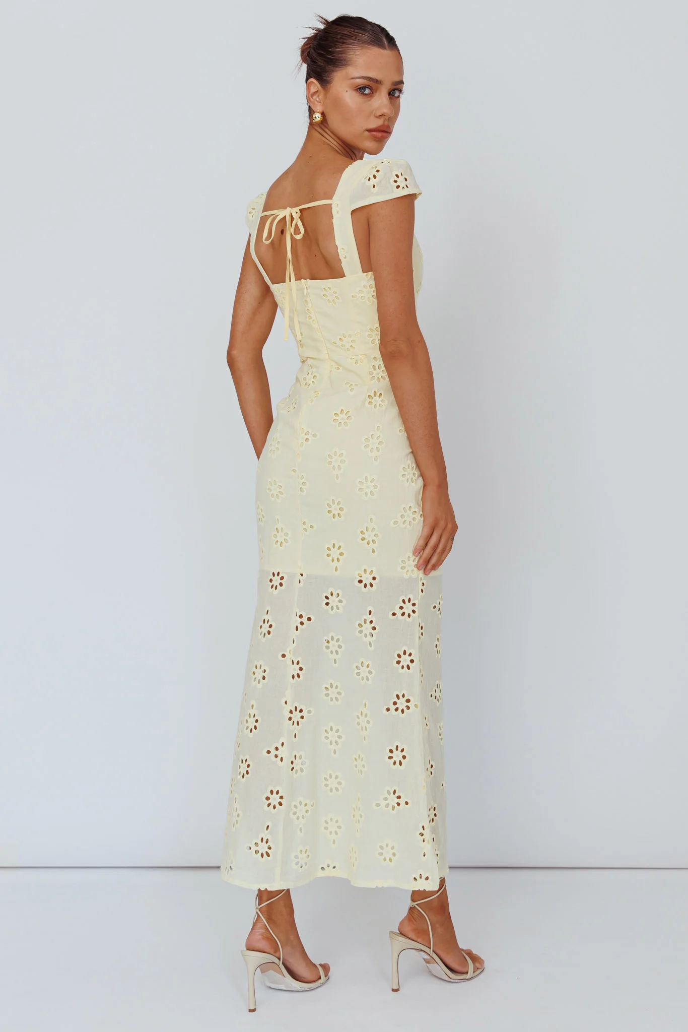 Bohemian Sun Cap Sleeve Eyelet Midi Dress Yellow - Sonourner