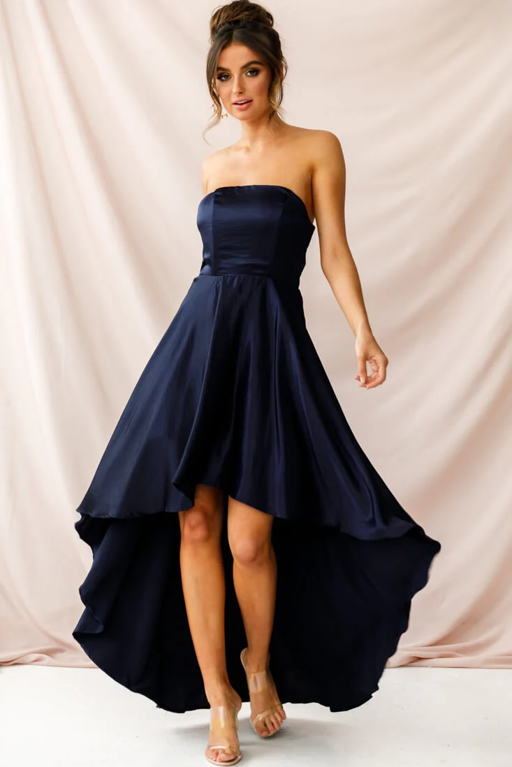 Belle Strapless High-Low Hem Dress Navy - Sonourner