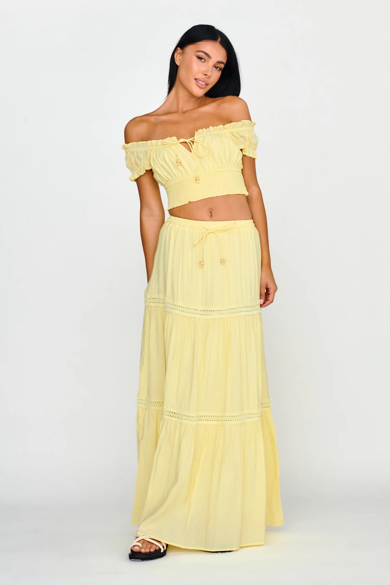 Canyon Cove Crochet Trim Maxi Skirt Yellow - Sonourner
