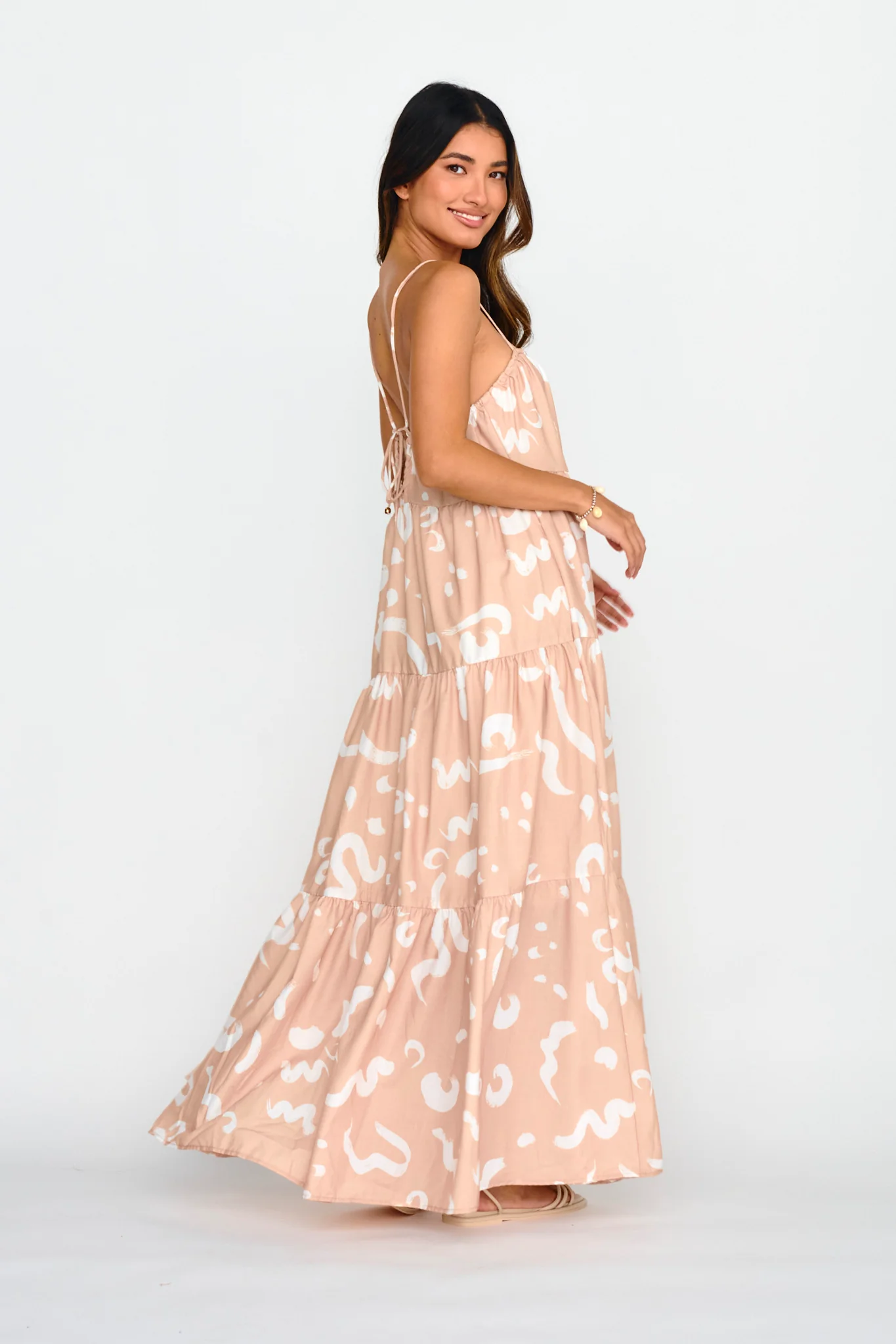 Bora Bora Tied Back Maxi Dress Print Beige - Sonourner