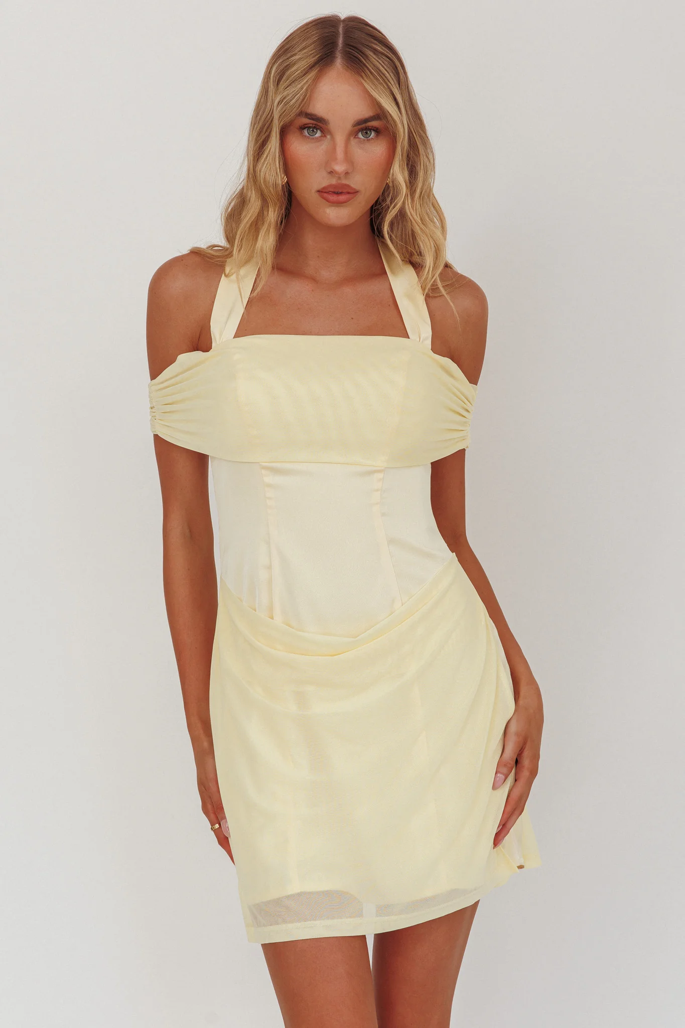 Matias Off-Shoulder Sleeve Halter Mini Dress Butter - Sonourner