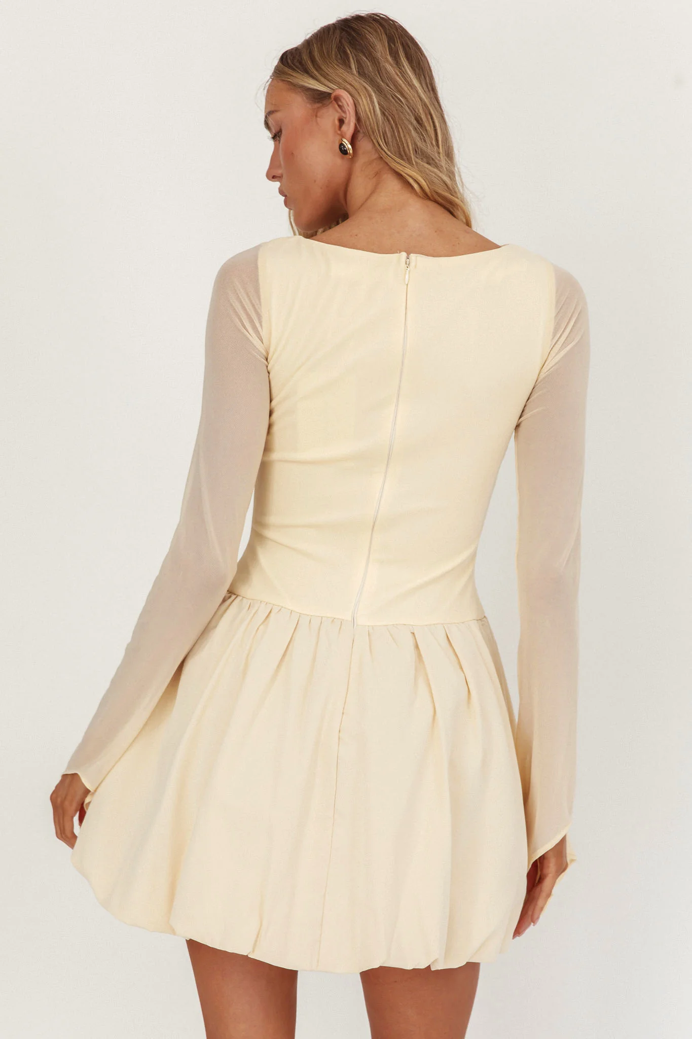 Elowin Long Sleeve Bubble Hem Mini Dress Cream - Sonourner