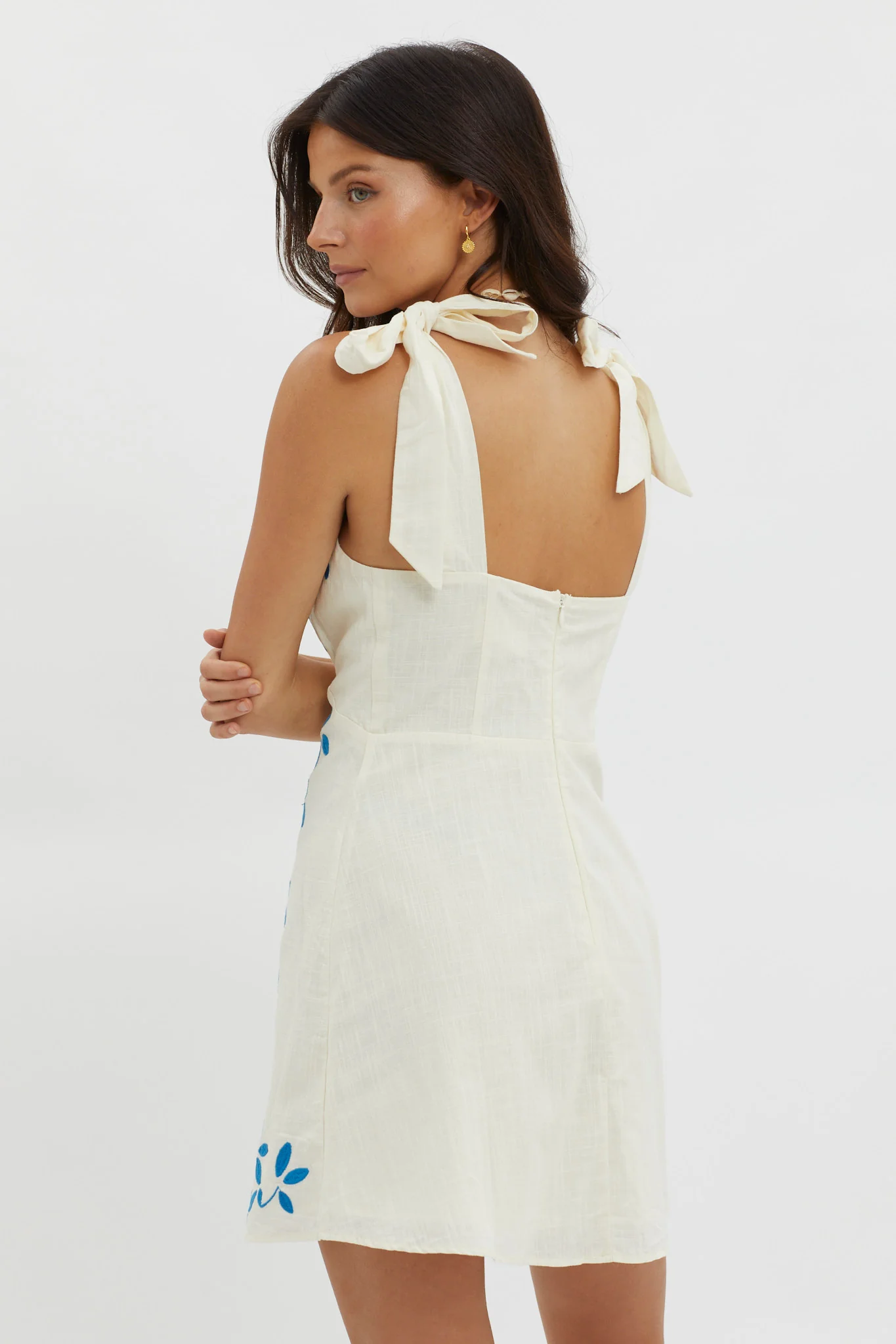 Mykonos Morning Tied Shoulder Mini Dress Beige - Sonourner