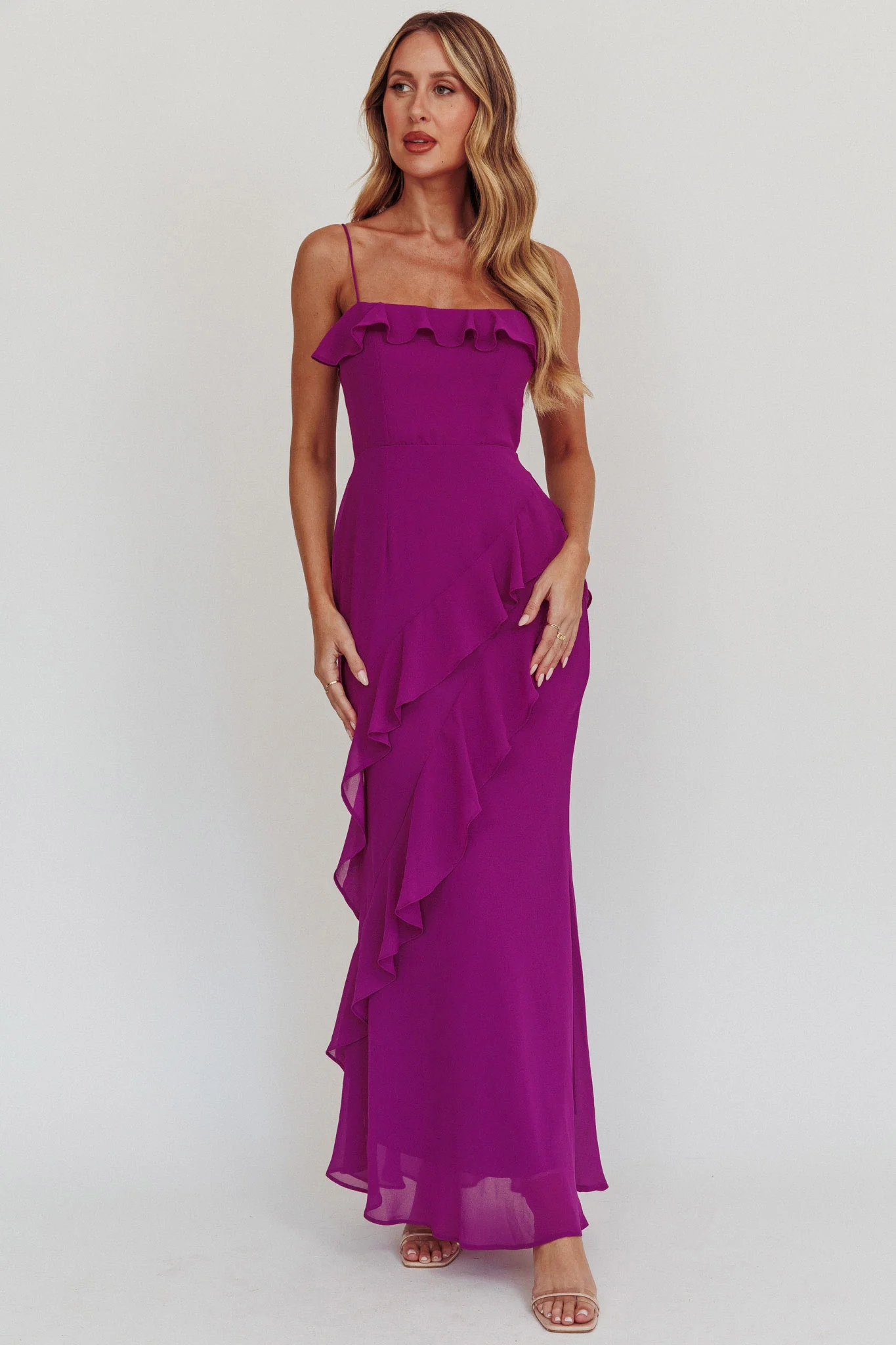 Actual Sunshine Ruffle Trim Maxi Dress Plum - Sonourner