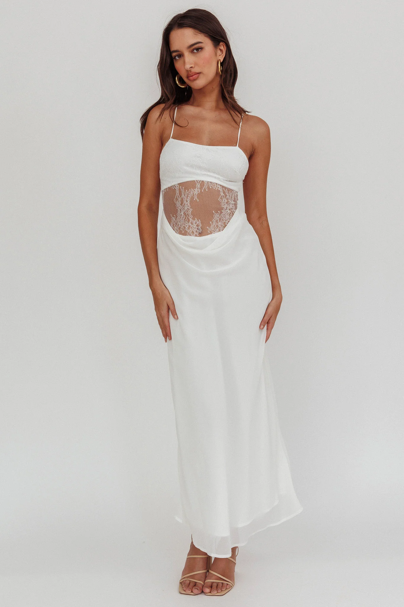 These Days Backless Lace Waist Maxi Dress White - Sonourner