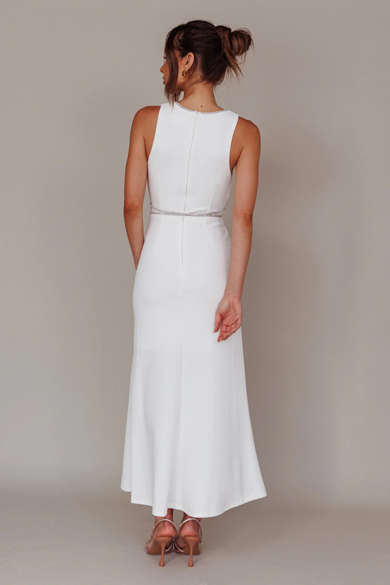 Del Sol Diamante Rope Maxi Dress White - Sonourner