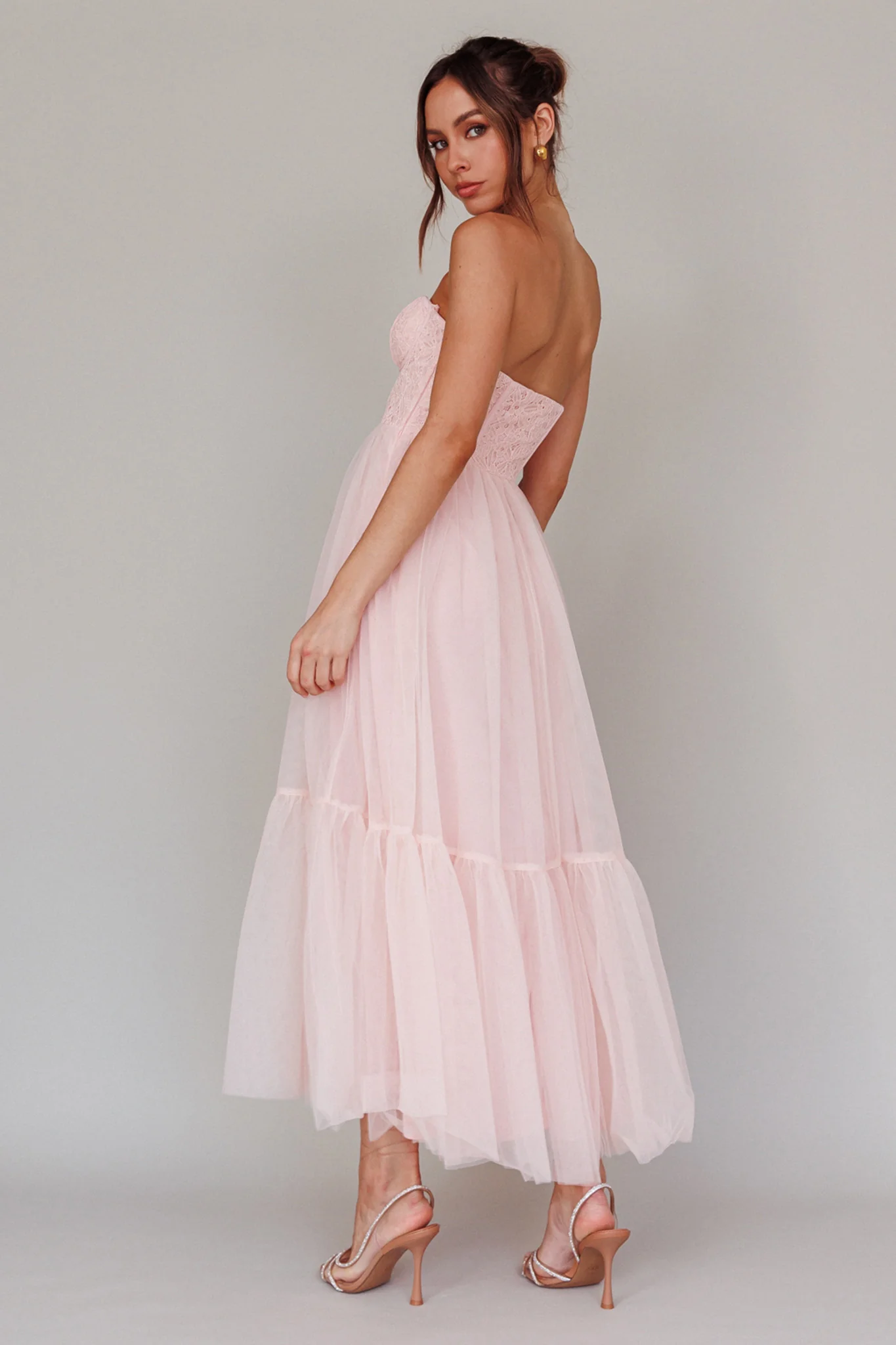 Dancing With Me Sweetheart Tulle Midi Dress Pink - Sonourner