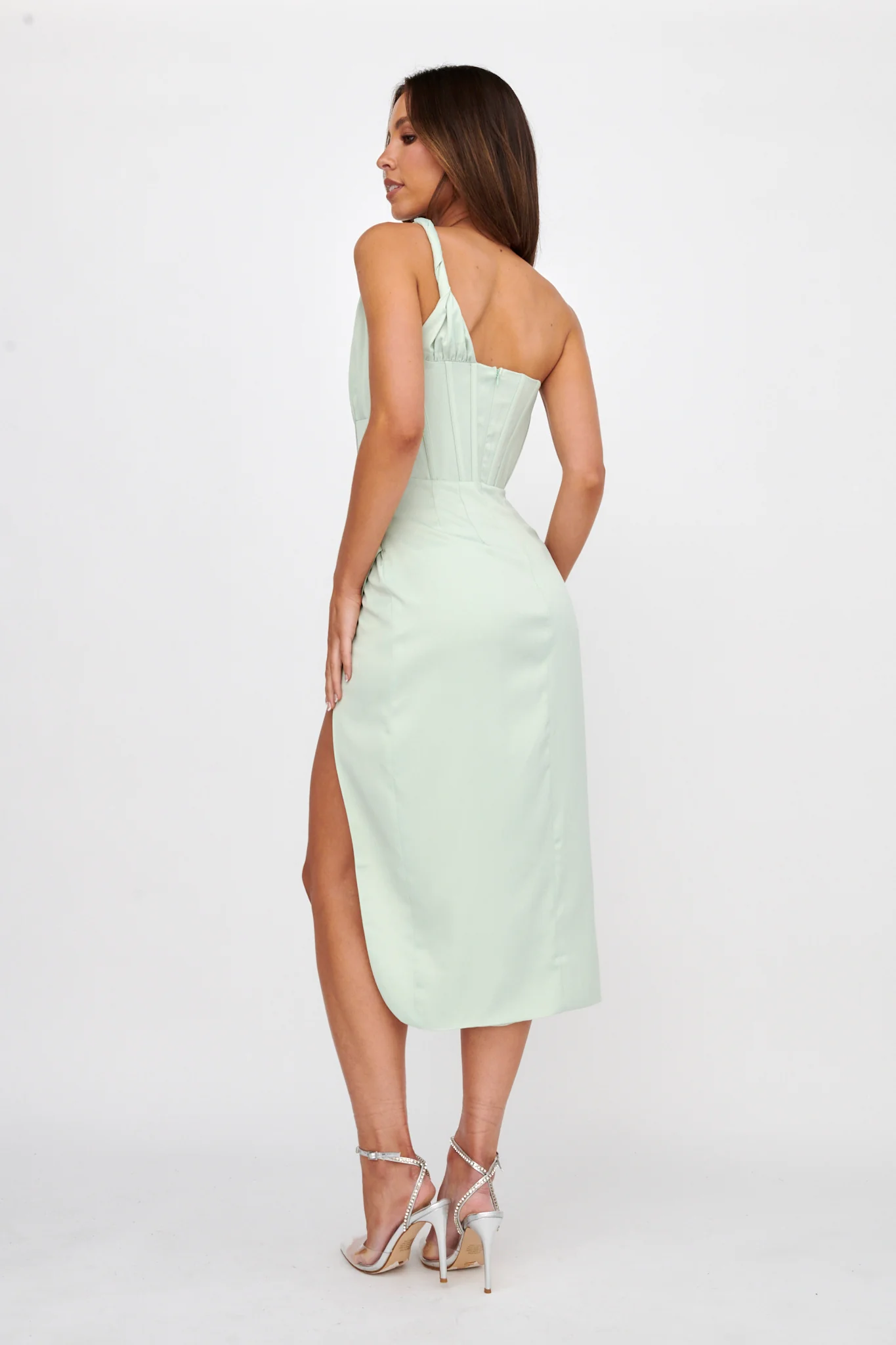 Ryhana One-Shoulder Split Midi Dress Mint - Sonourner