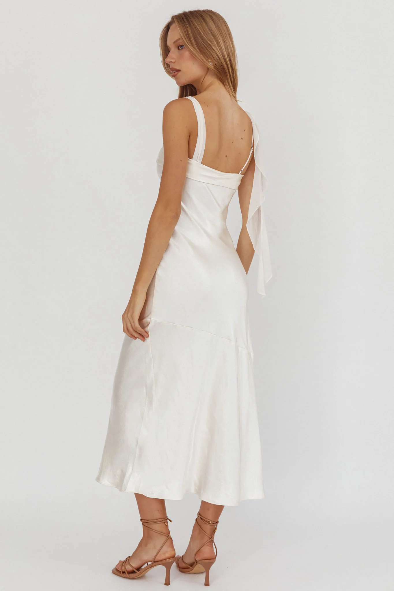 Carmel Shoulder Sash Midi Dress Oyster - Sonourner