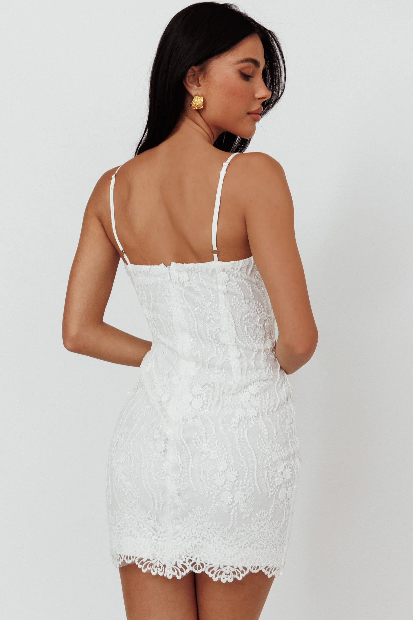 Denise Lace & Sequin Mini Dress White - Sonourner
