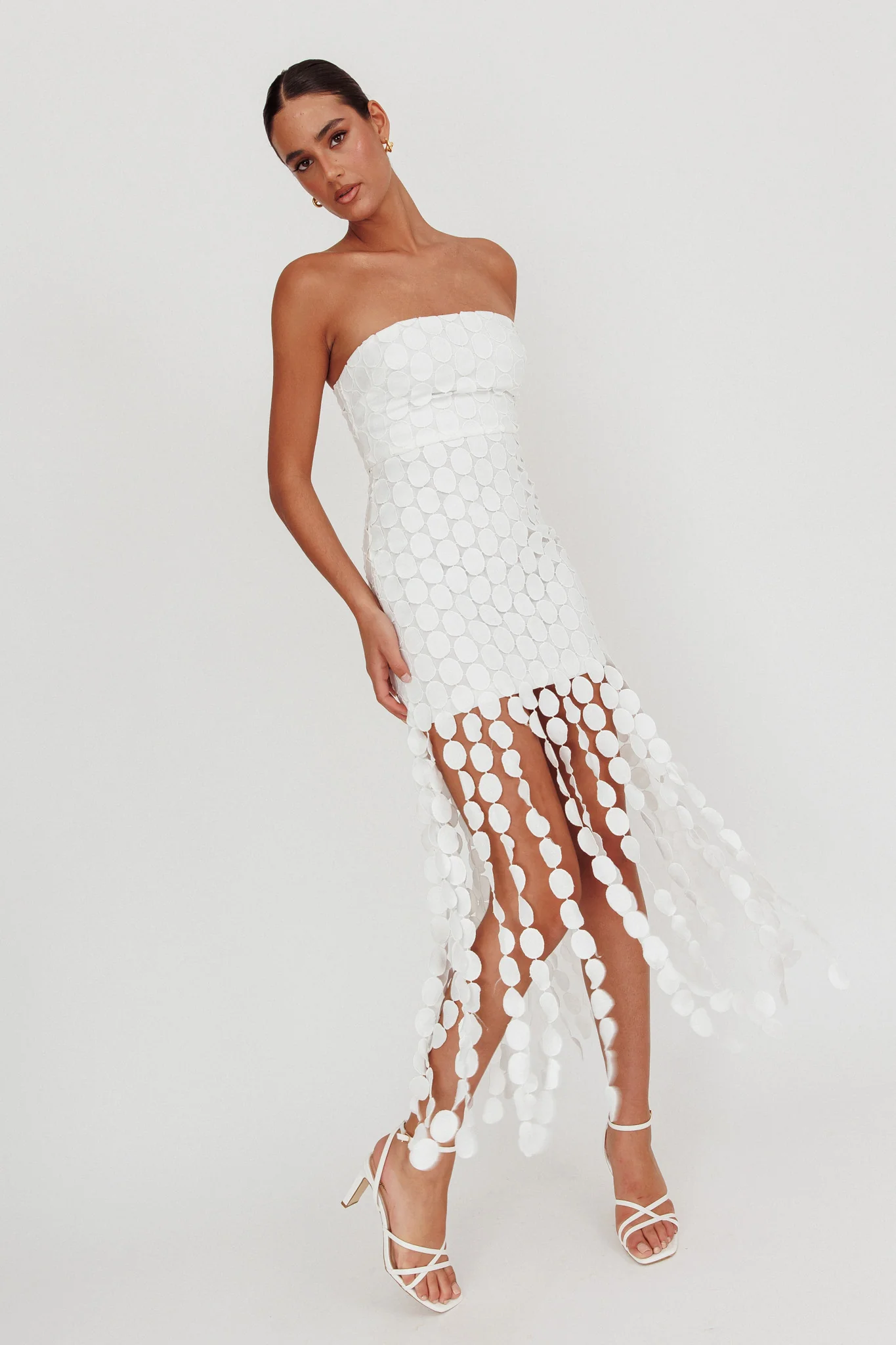 Elio Circle Trim Strapless Mini Dress White - Sonourner