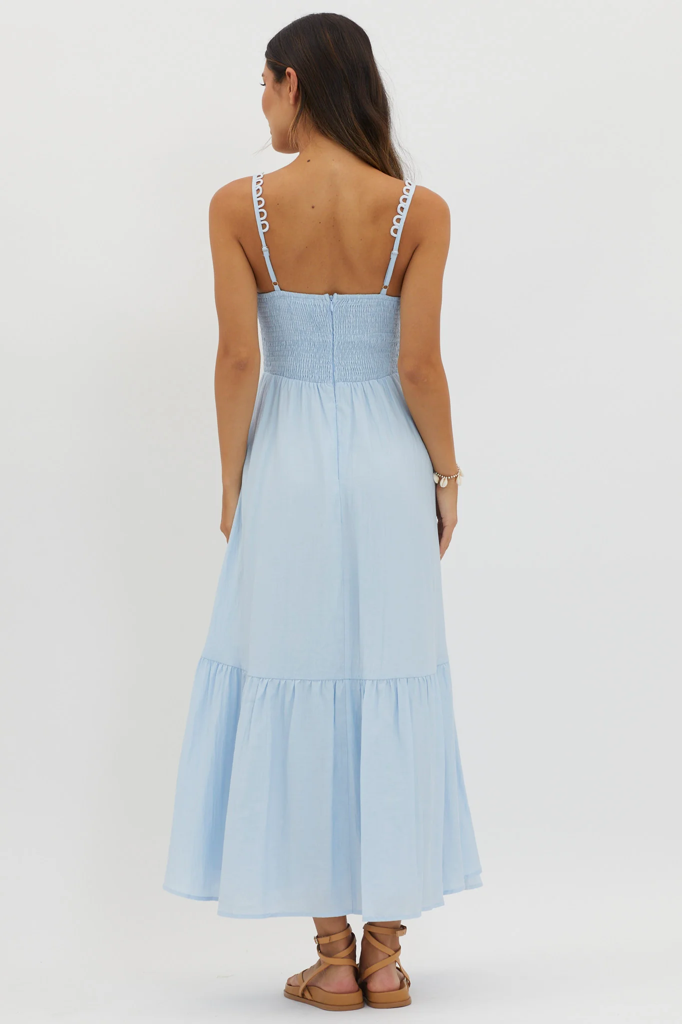 Golden Suns Scallop Trim Midi Dress Baby Blue - Sonourner