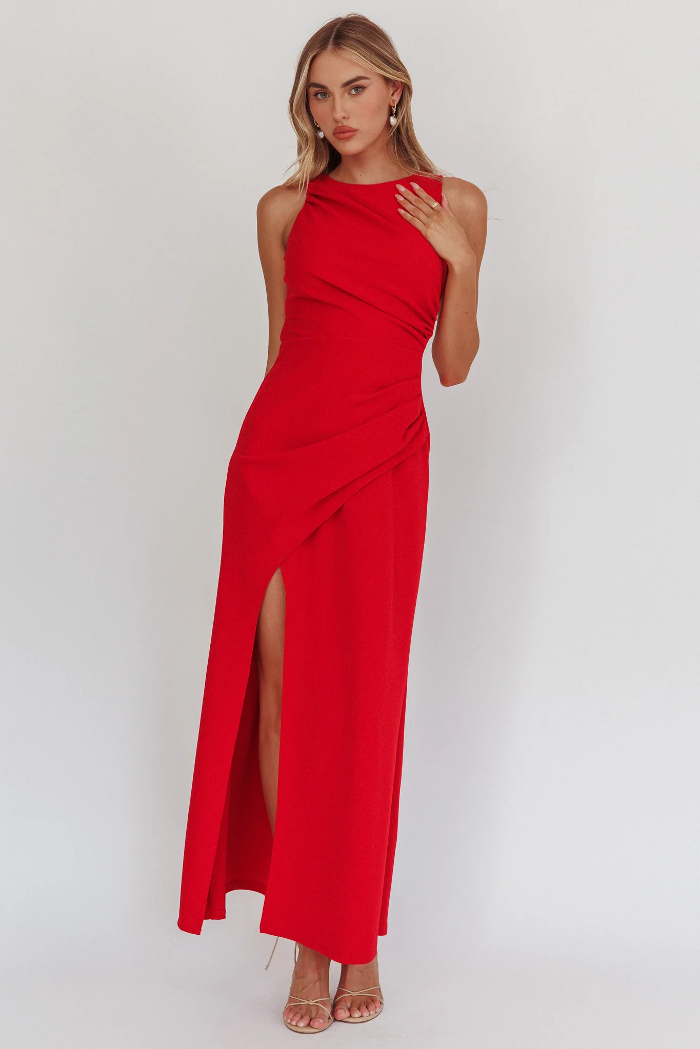 Firelights Lace-Up Back Maxi Dress Red - Sonourner