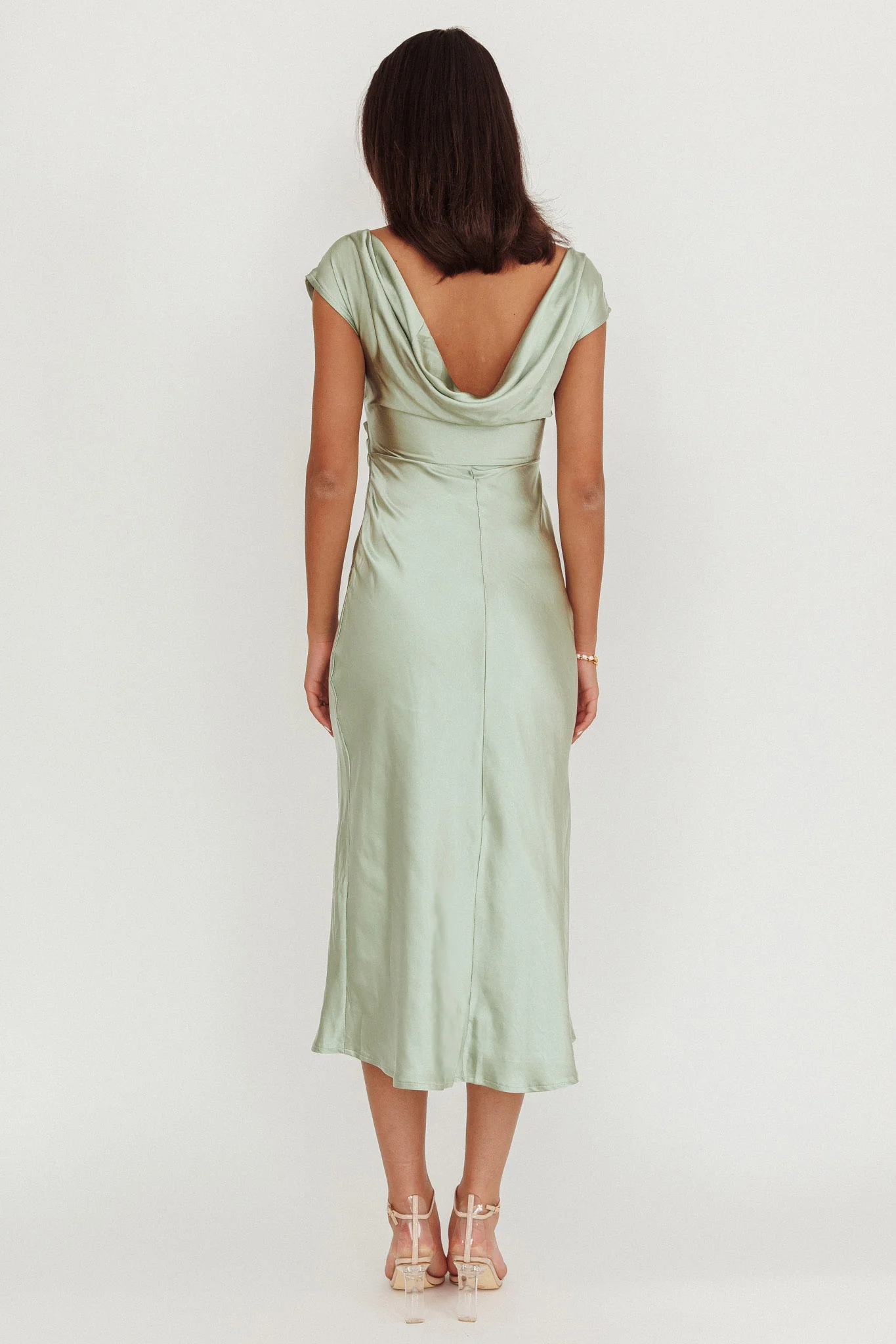 Loveland Cap Sleeve Cowl Back Midi Dress Sage - Sonourner