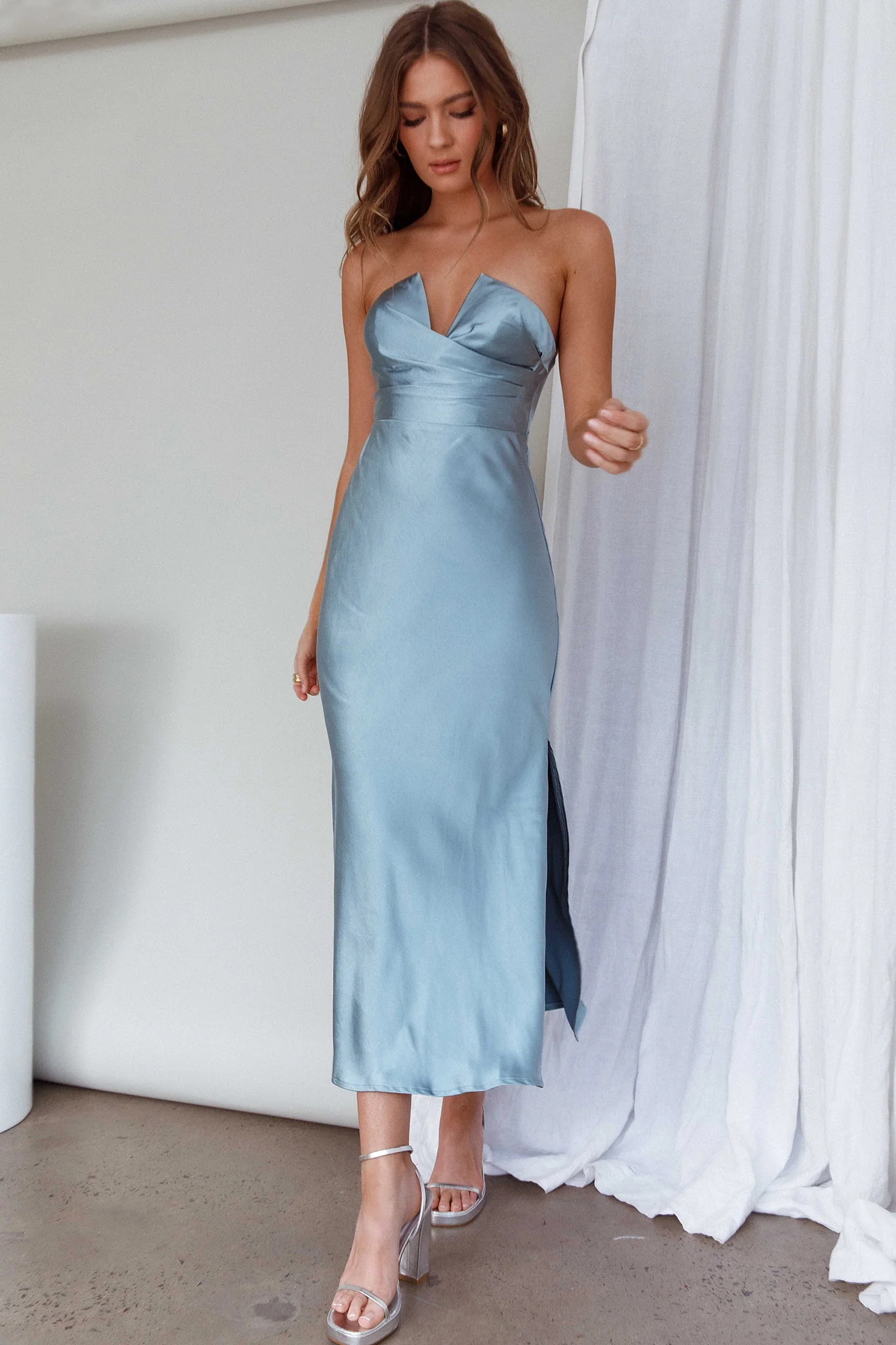Ma Jolie Strapless Midi Dress Blue - Sonourner