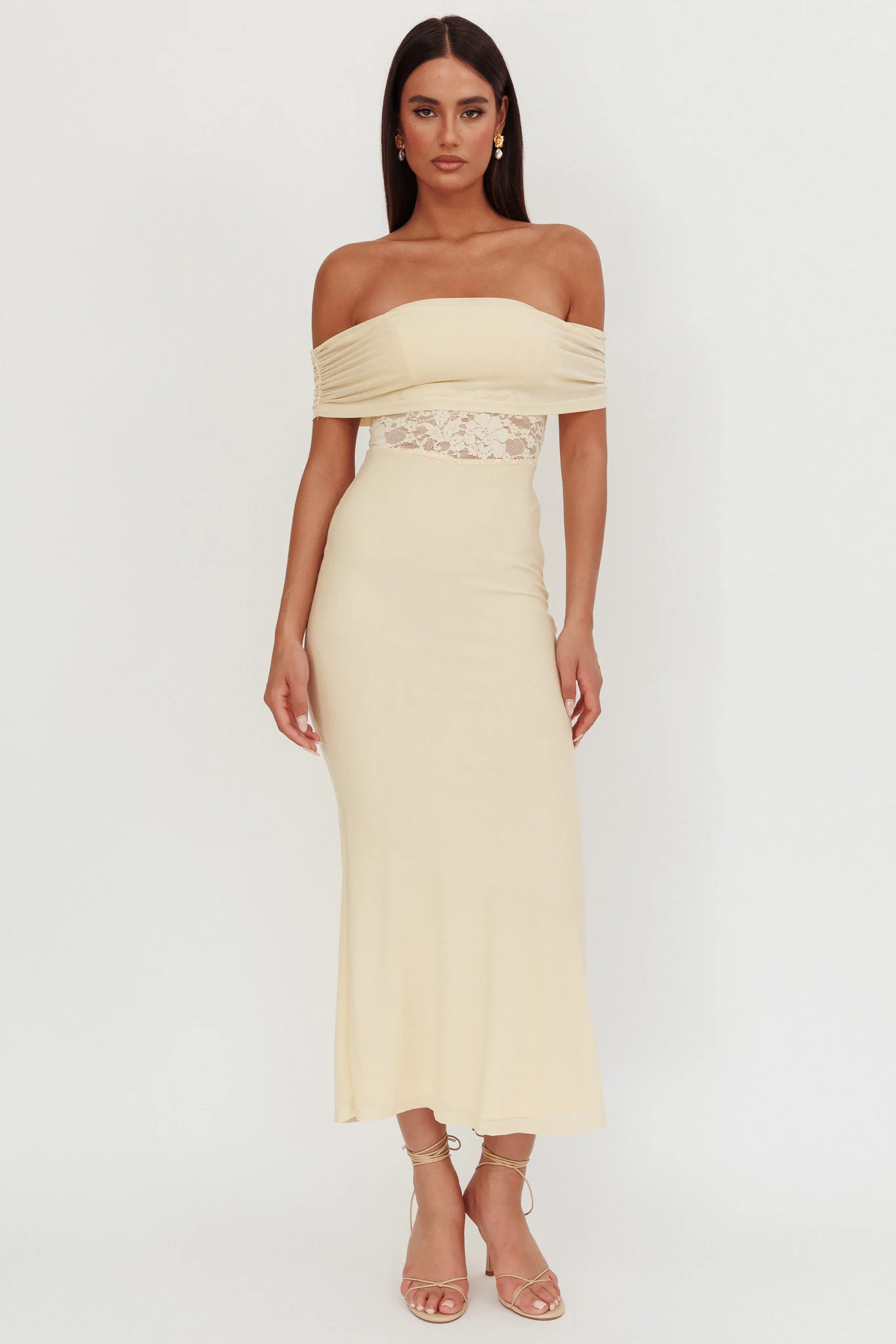 Flutters Off-Shoulder Lace Insert Maxi Dress Cream - Sonourner