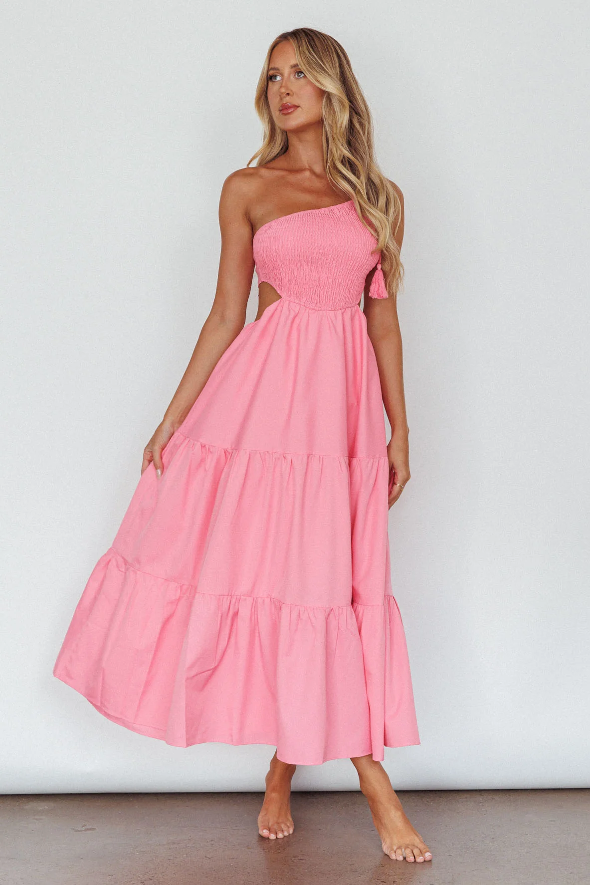 Tamzin Shirred Bodice Midi Dress Soft Pink - Sonourner