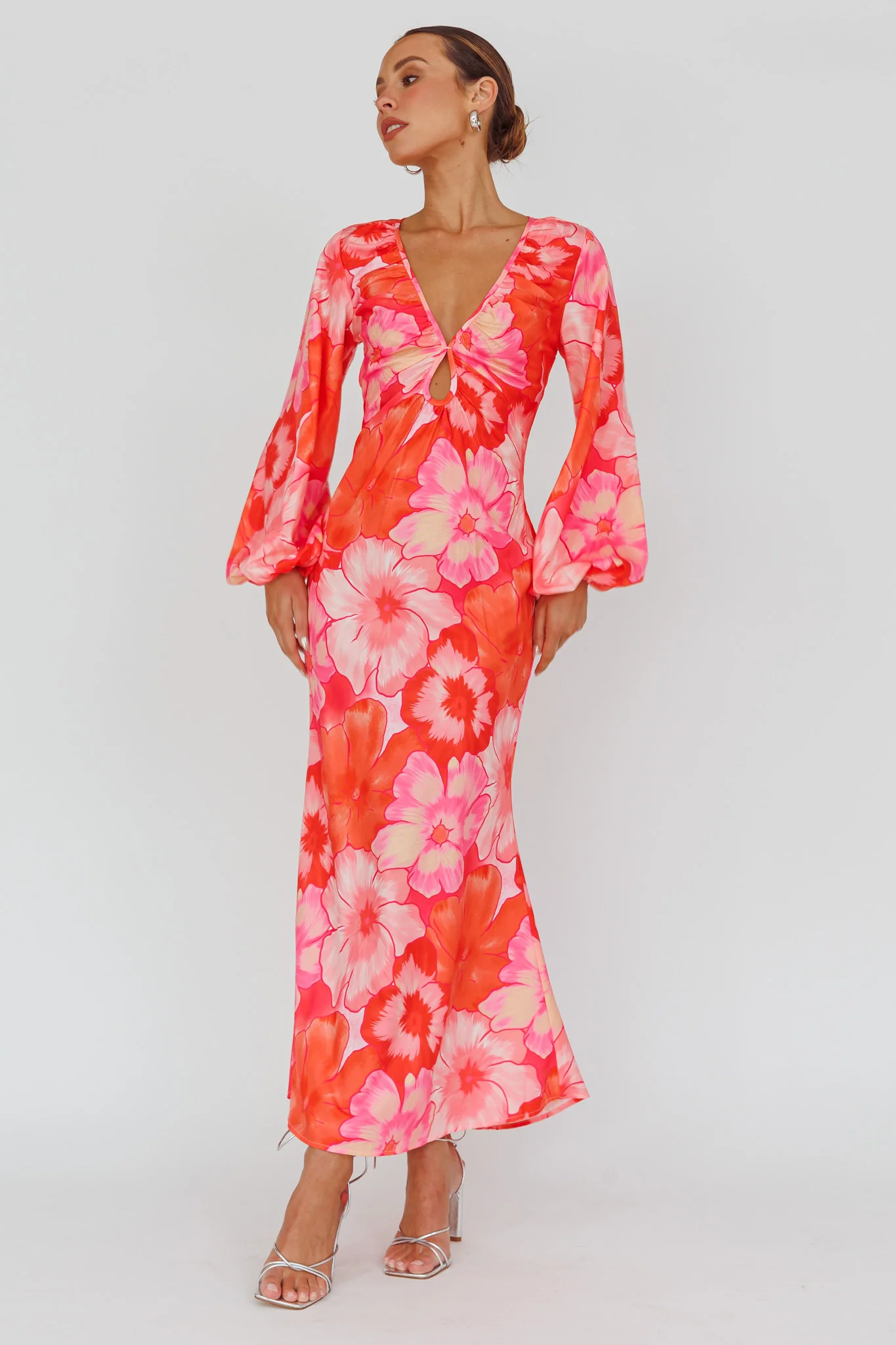 Yessica Balloon Sleeve Midi Dress Floral Pink - Sonourner