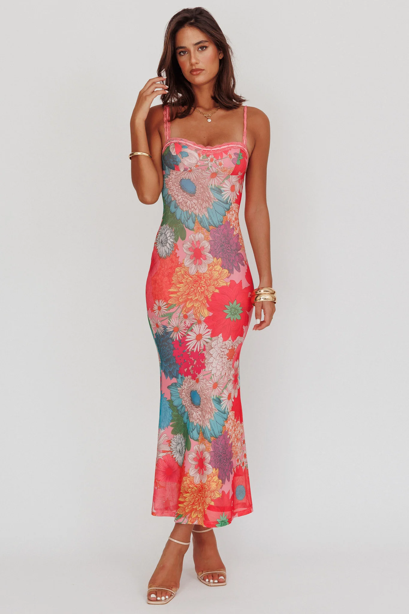 Girl Power Lace Strap Maxi Dress Pink - Sonourner