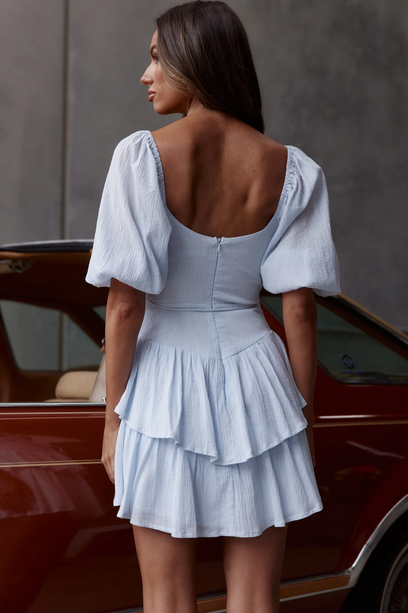 Ashton Layered Frill Hem Dress Steel Blue - Sonourner