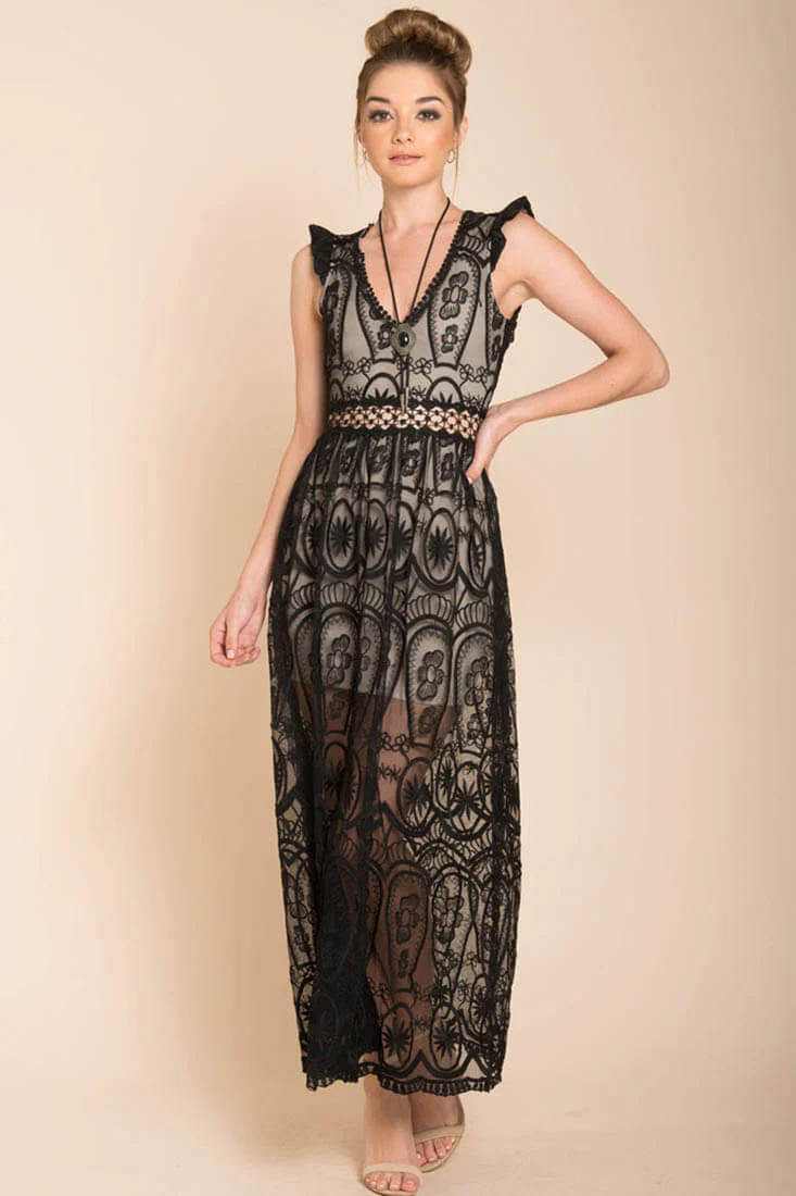 London Bohemian Glamour Maxi Dress Black - Sonourner