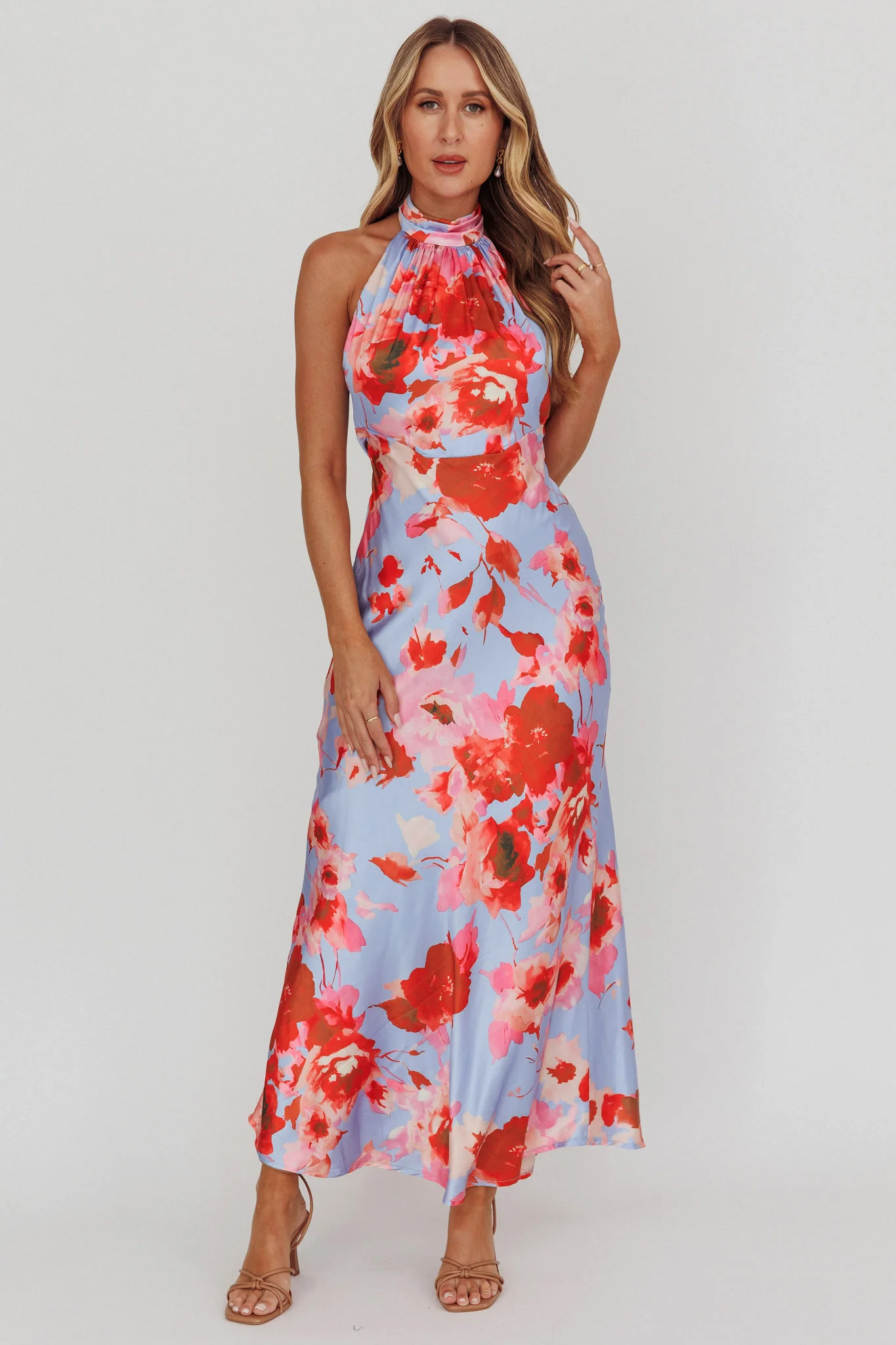 Shana Halterneck Maxi Dress Roses Blue - Sonourner