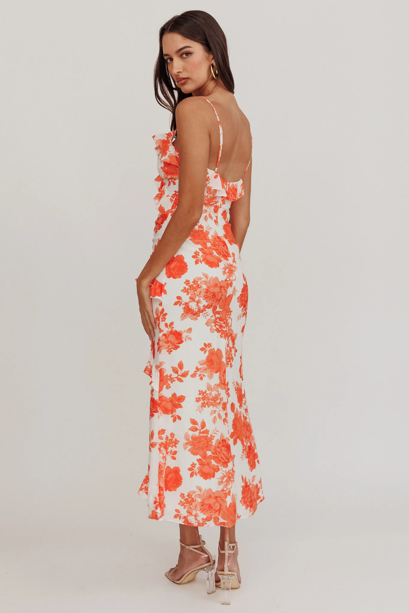 Silvana Frill Trim Maxi Dress Floral Orange - Sonourner