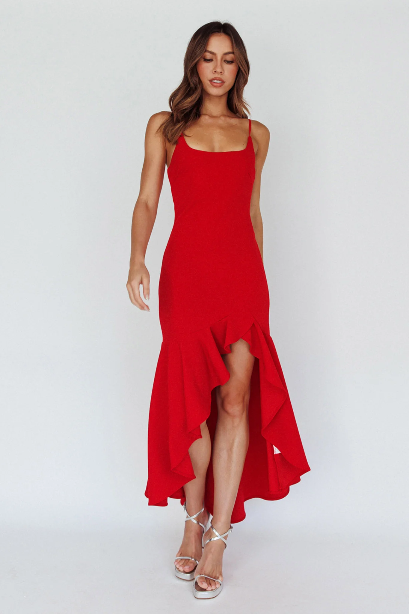 Emoji Asymmetrical Hemline Dress Red - Sonourner