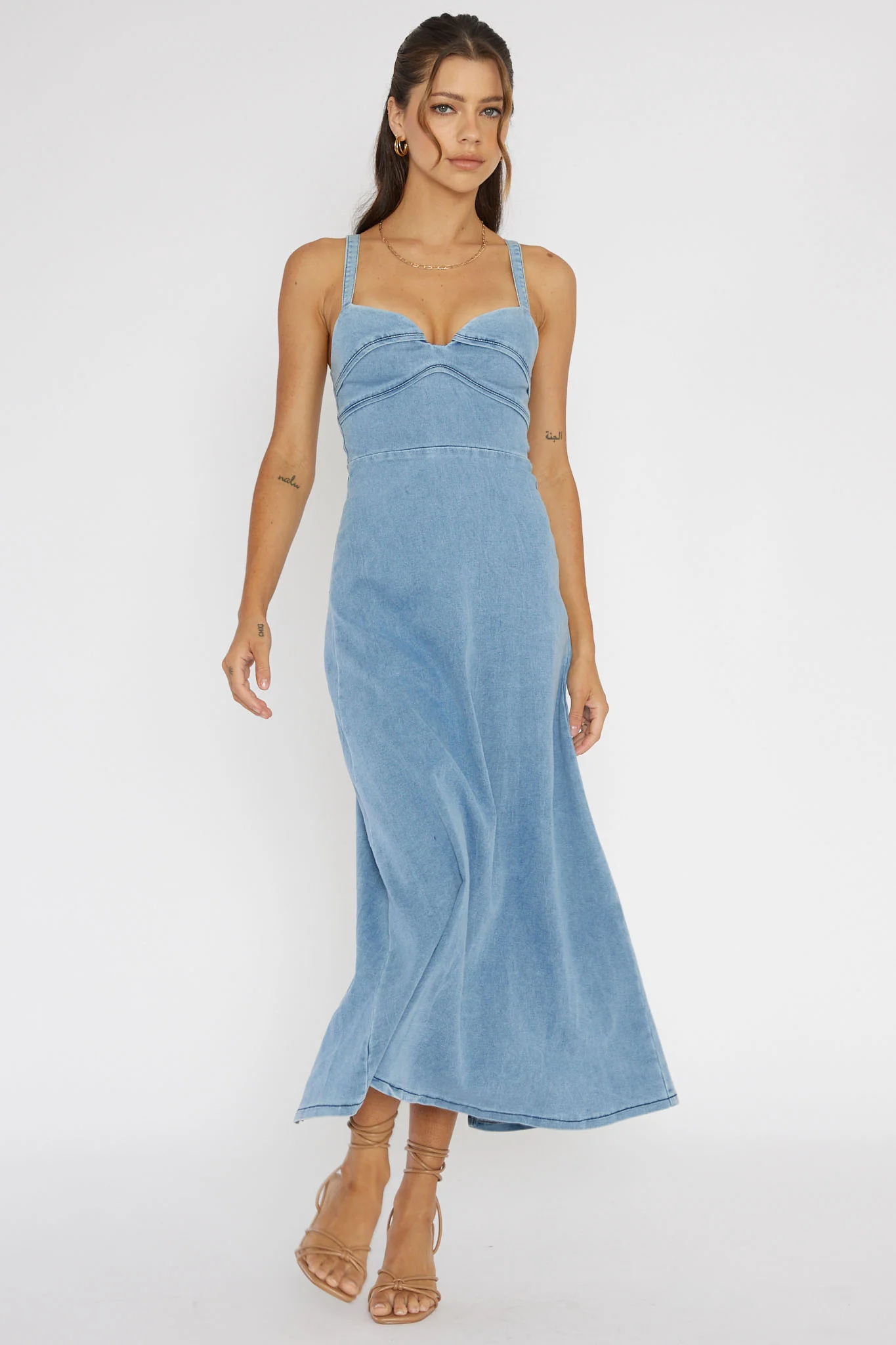 Love To Love Sweetheart Neckline Midi Dress Denim Blue - Sonourner
