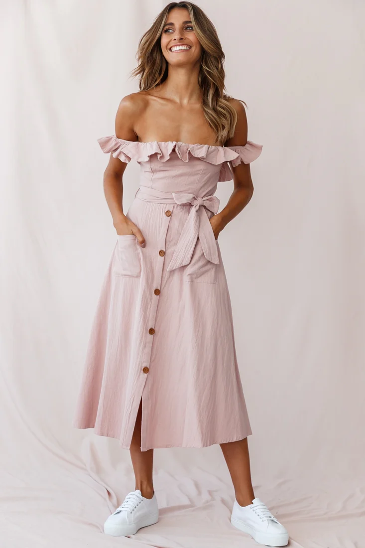 Matisse Off-Shoulder Placket Dress Blush - Sonourner