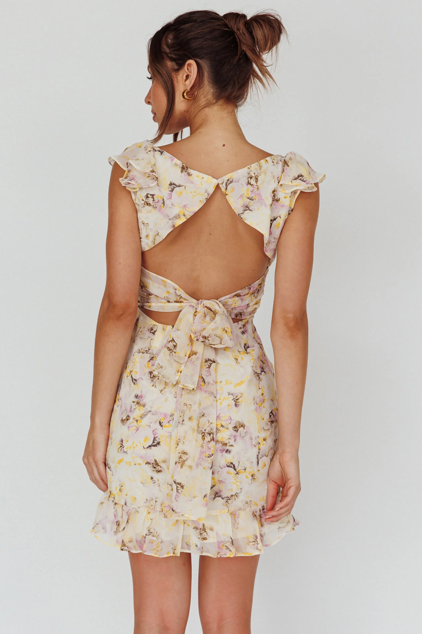 Make Memories Frill Strap Mini Dress Floral Yellow - Sonourner